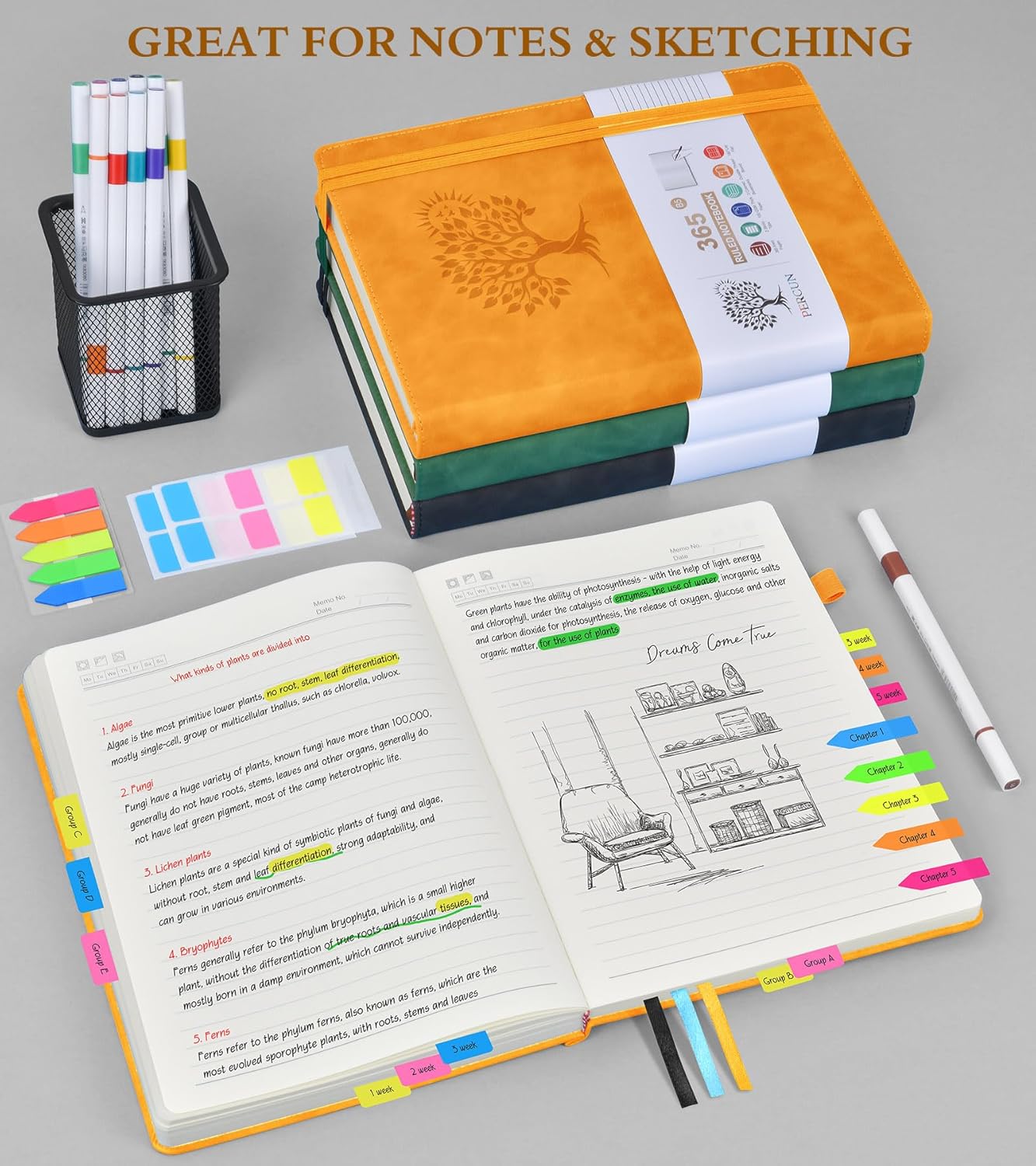 A5 Lined Journal Notebook - 365 Page Leather Journals for Writing Women & Men，Hardcover Notebook with 100Gsm Thick Pages，Daily Diary for Travel, Work，School，Note Taking，College Ruled (5.9" x 8.5")