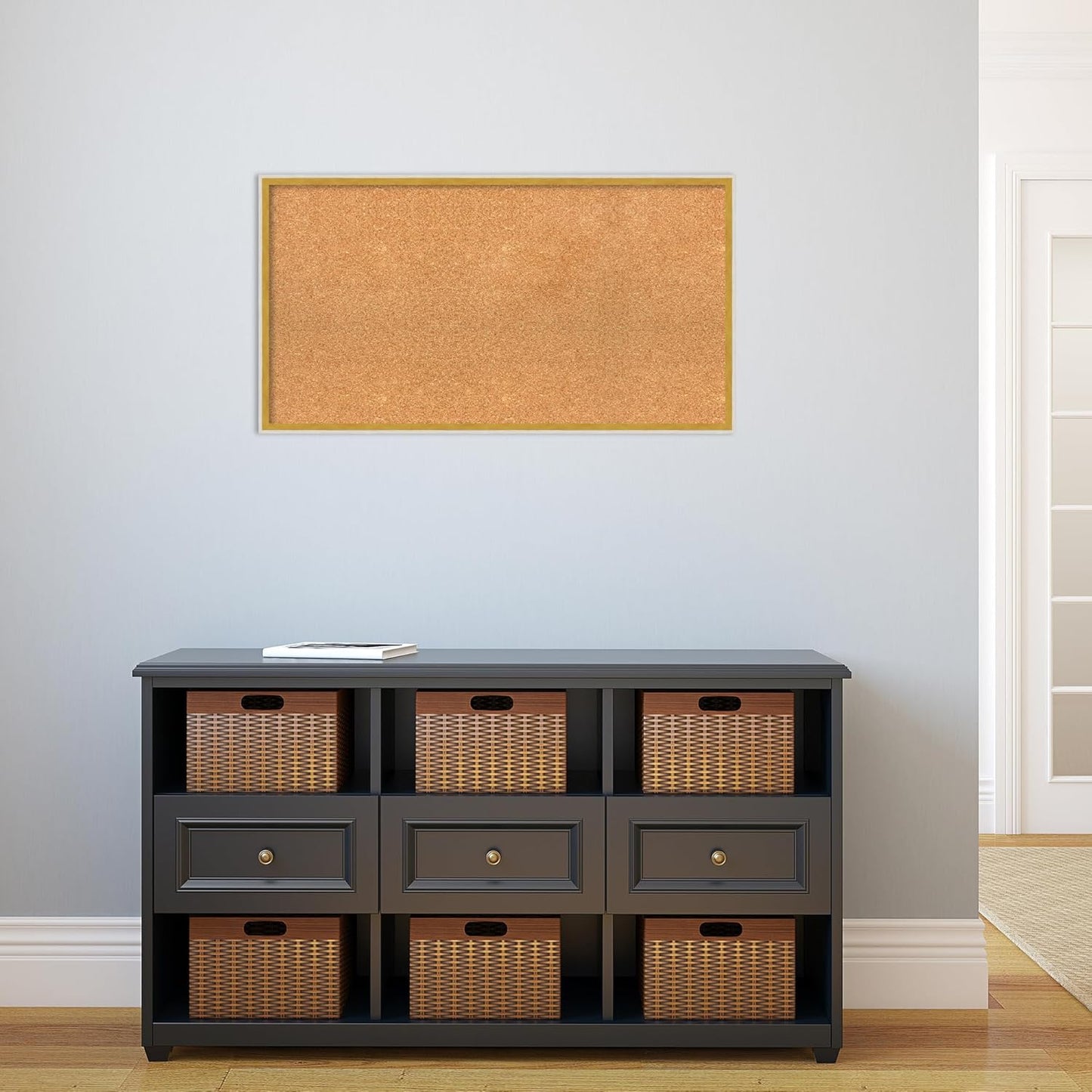 Amanti Art Natural Cork Board for Wall, 19x35 Vision Board with White Frame, Large Corkboard Office Decor for Home Organization, Modern Corkboard Pinboard to Display Items for Home Organization in