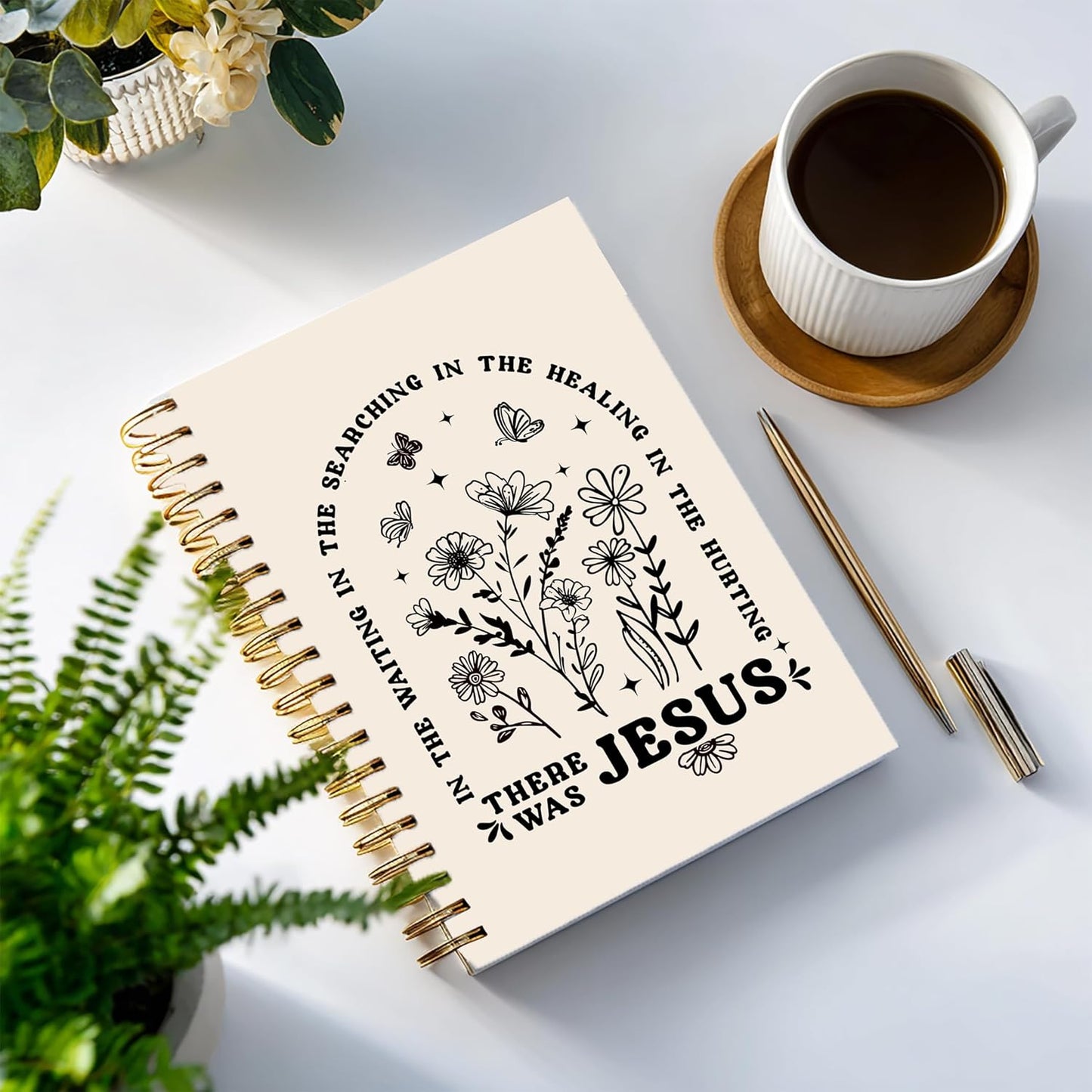 YOU FOUND ME Bible Notebook, A5 Spiral Christian Journal with Floral Pink Butterfly Notebook, There Was Jesus, Inspirational Notebooks for Women, Gift for Birthday Christmas, Office Supplies