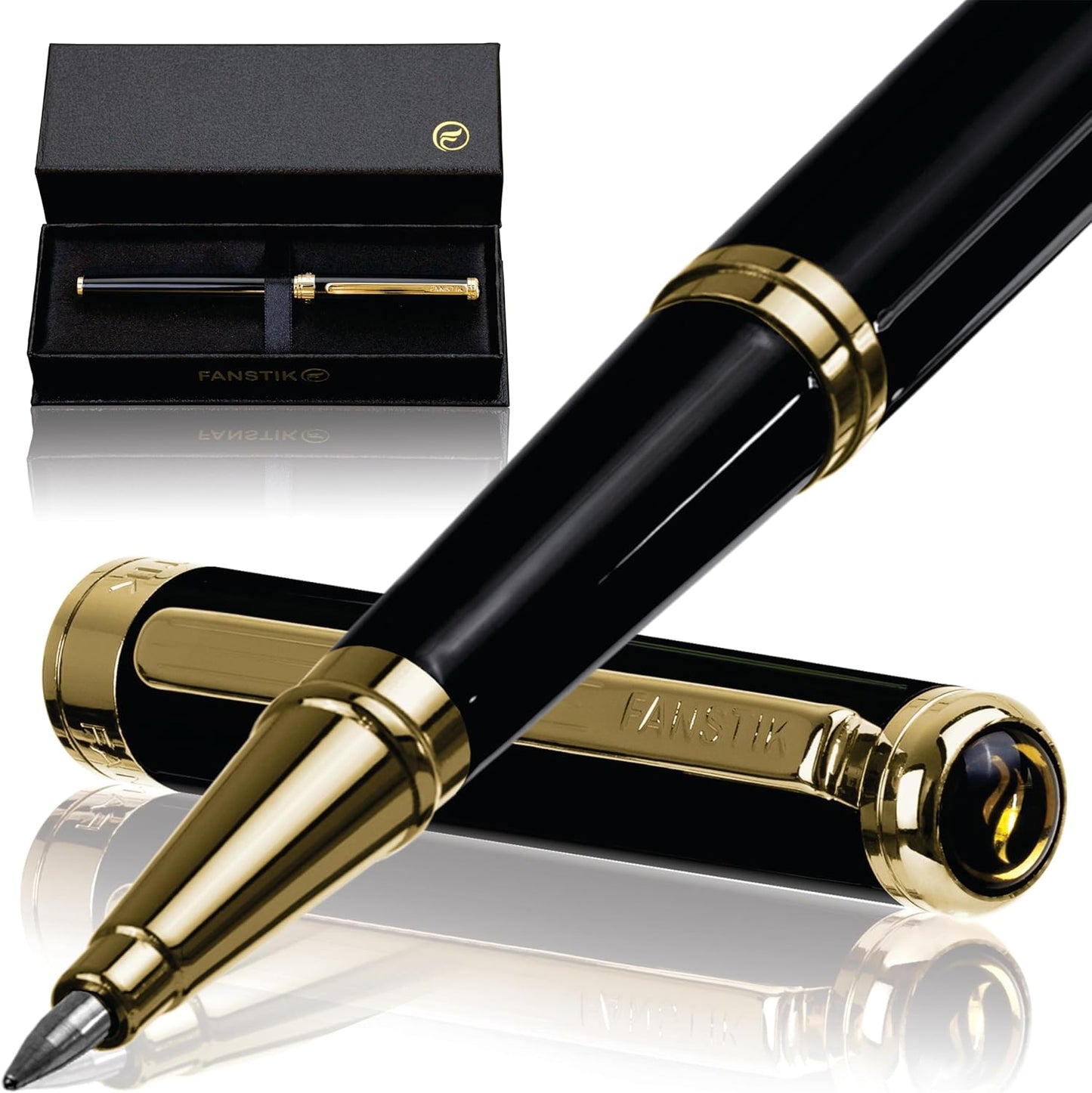 Black & Gold Luxury Rollerball pen (Made In USA) fancy gift set for women, Real 24K Gold Plating, Professional executive pen gift set for men (Lux Rollerball Black-Gold)