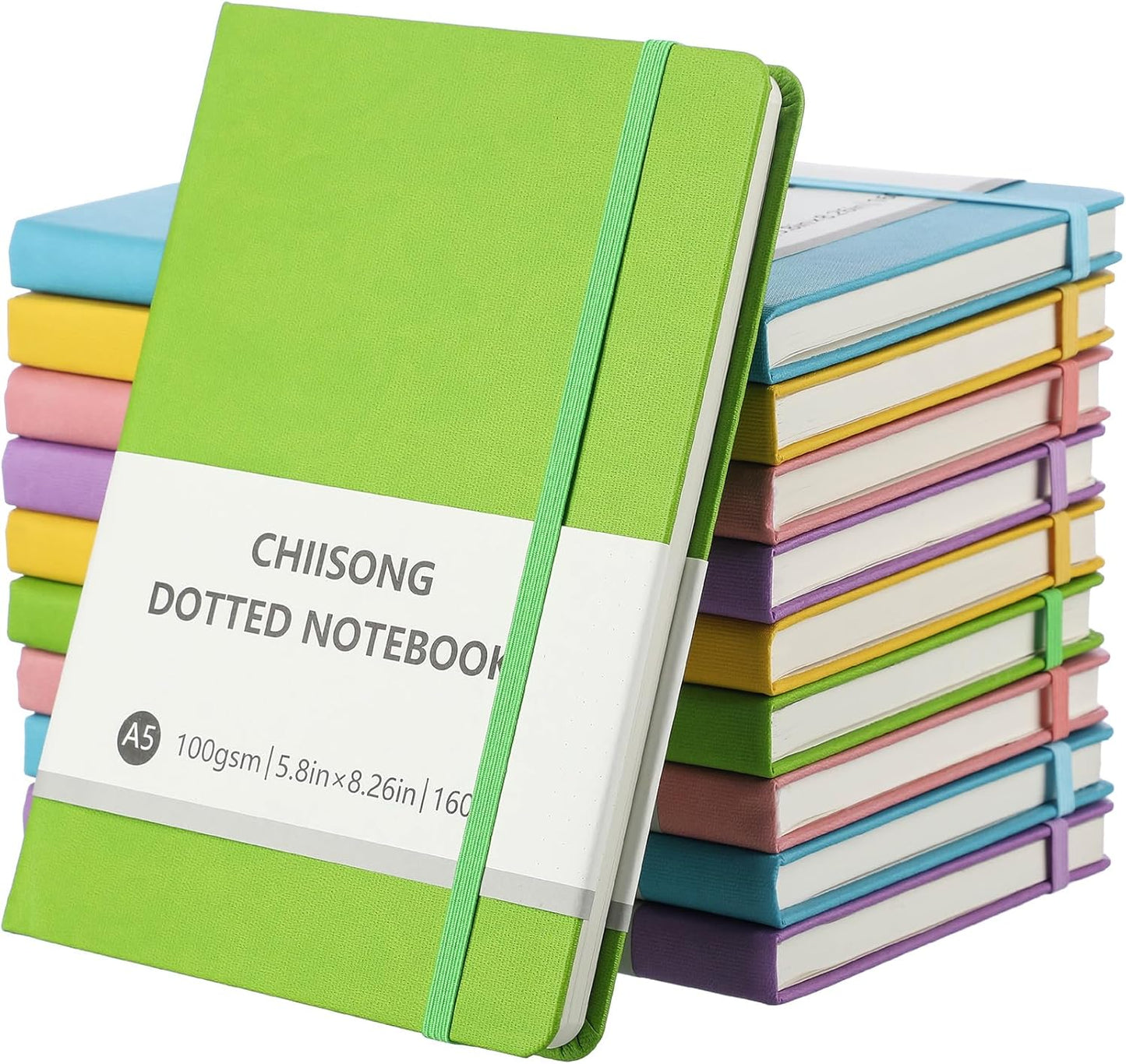 10 Pack Bullet Dotted Journal Notebook Bulk, A5 Dot Grid Notebook with 100 GSM Paper, Leather Hardcover Dotted Journal with 160 Pages for Women Men Writing Journaling Planning, 5.7 x 8.3 Inch