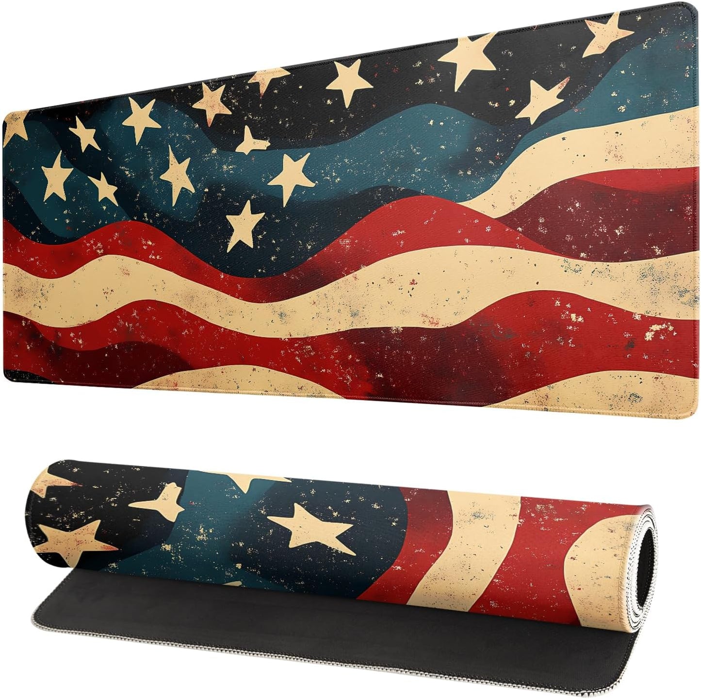Large Extended Gaming Mouse Pad with Stitched Edges, Non-Slip Waterproof Rubber Base Mouse Pad for Office, Computer, Laptop and Home Desk Pad 31.5x11.8(American Flag Wave)