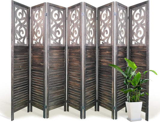 NicBex 8 Panel Room Divider,5.6FT Wood Carved Room Dividers,Folding Privacy Screens Portable Freestanding Partition Wall Dividers for Room Separation,Home Bedroom Office,Rustic Brown