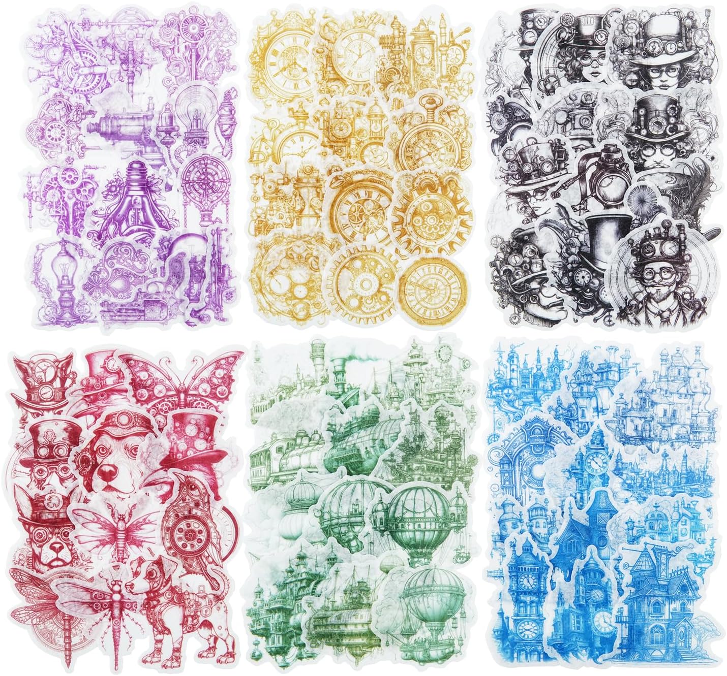 Retro Steampunk Washi Stickers, 180 Pcs Mechanical Ephemera for Scrapbooking, Journaling, DIY Crafts, and Art Supplies