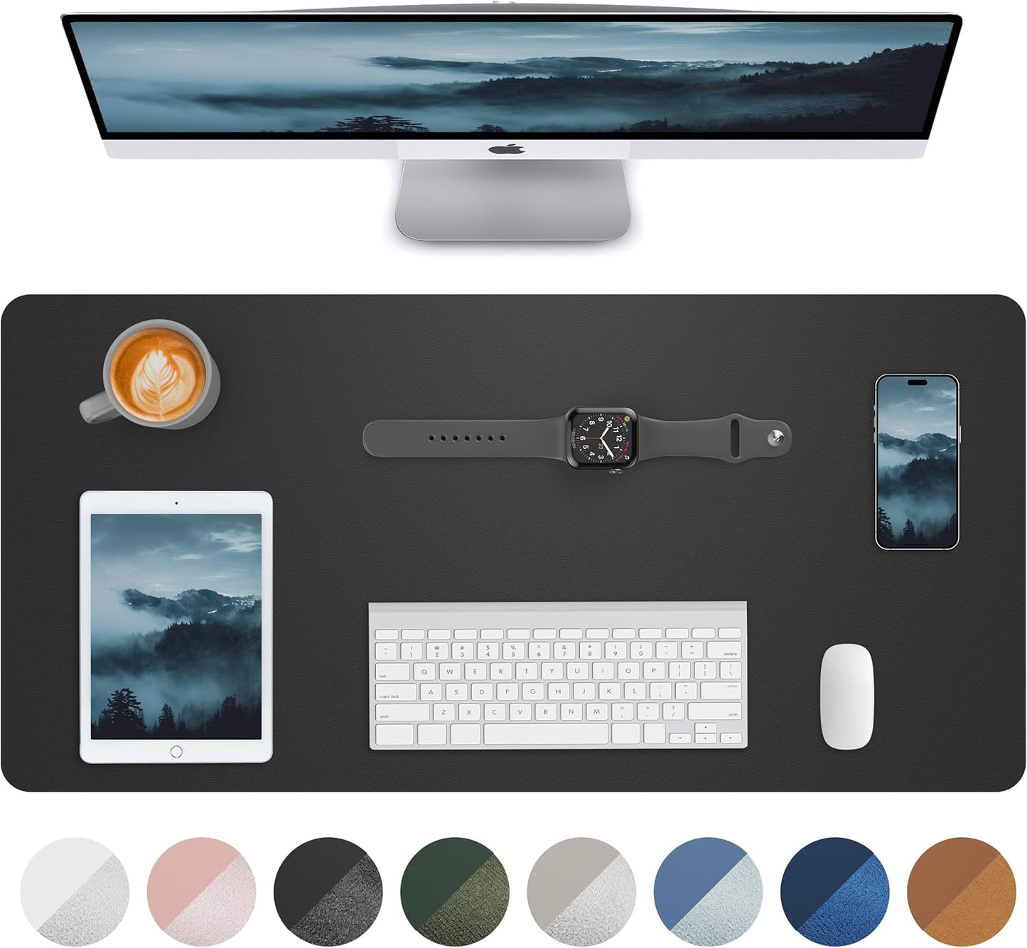 Leather Desk Pad Blotter,Mouse Pad,Office Desk Mat, Non-Slip PU Leather Desk mat,Large Desk mat,Waterproof Keyboard mat for Office/Home/Decor (Black,31.5" x 15.7")