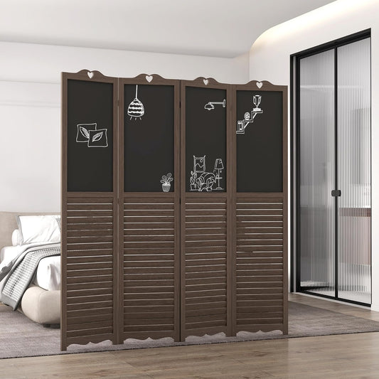 NicBex Room Divider 4 Panel Room Dividers with Black Boards Partition Room Dividers and Folding Privacy Screens 5.5 FT Wall Divider for Home, Office, Room Separation,63.75"W x 0.75"D x 67.75"H,Brown
