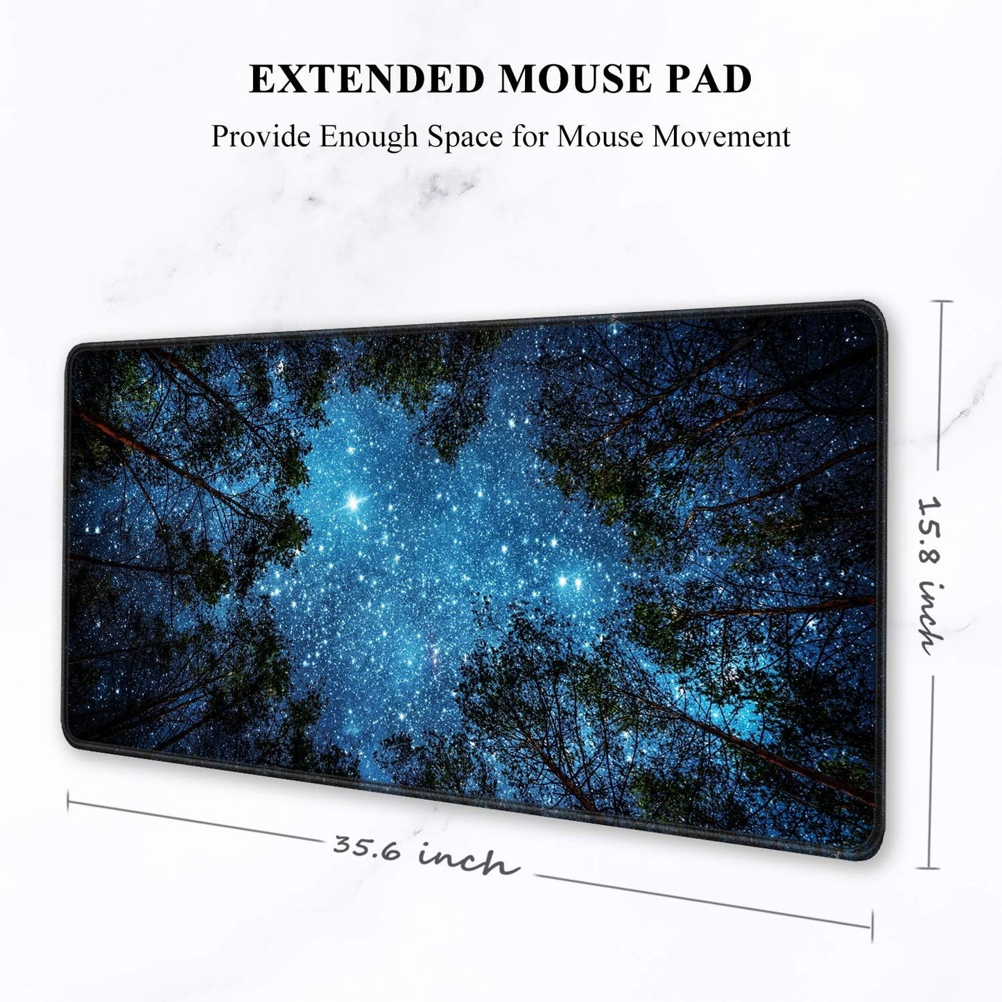 Auhoahsil Large Gaming Mouse Pad, Nature Theme XXL 35.4 x 15.7 in Desk Pad Stitched Non-Slip Rubber Long Computer Mousepad Thin Extended Full Size Desk Mat for Desktop Laptop Wireless Mice, Night Sky