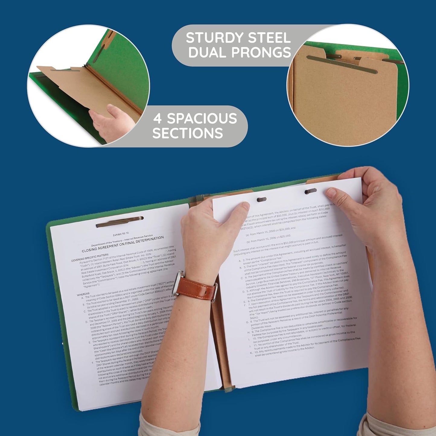 Blue Summit Supplies Classification Folders, 1-Divider, Letter Size, Green, with 2 Inch Tyvek Expansions, Durable 2 Prong Design for Organizing Standard Medical Files & Office Reports, 10 Pack