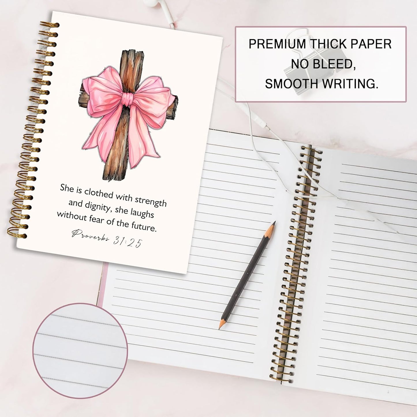 YOU FOUND ME Bohemian A5 Spiral Notebook with Rainbow Notebook- this is Our Happy Place, Inspirational Notebooks for Women, Bible Study, Gift for Birthday Christmas, Office Supplies (PINK BOW)