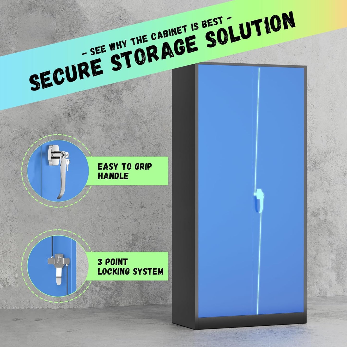 INTERGREAT Garage Storage Cabinets with Doors and Shelves,72" H Steel Locking Cabinets Storage with Lockable Door,Metal Storage Cabinet for Home Office,Warehouse,School,Black Blue