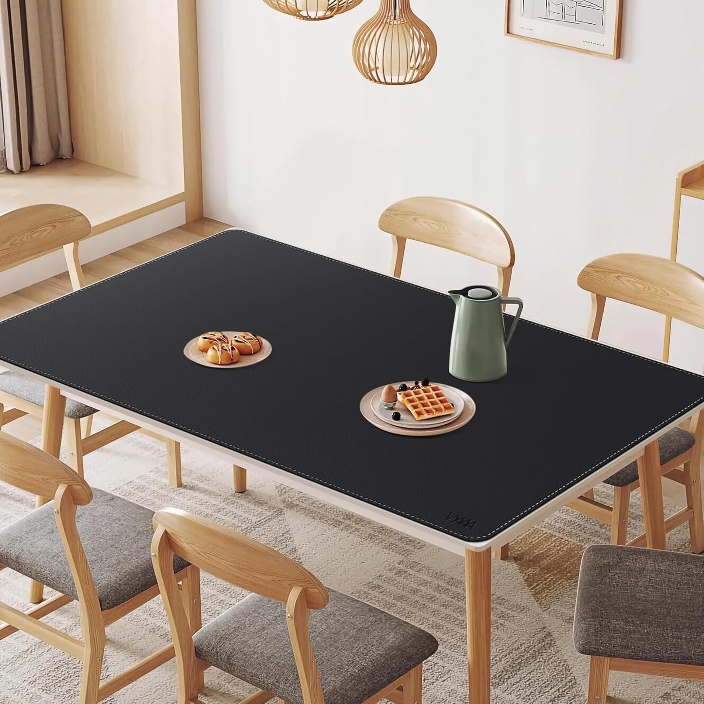 VYAAA Leather Desk Mat, 55"×34.4" Large Mouse Pad, Desktop Protector for Desk, Multifunctional Keyboard Mouse Pad for Home or Office (Black)