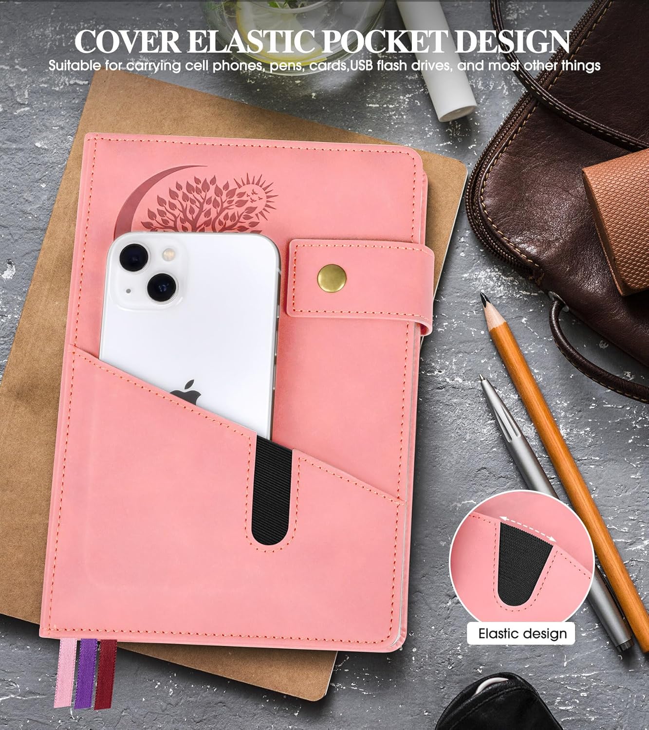 Blank Journal Notebook, A5 Hardcover Leather Sketchbook with 200 Pages Thick Blank Paper for Men Women, Unlined Drawing & Writing Journal, 5.9" x 8.4" Plain Notebook (pink)