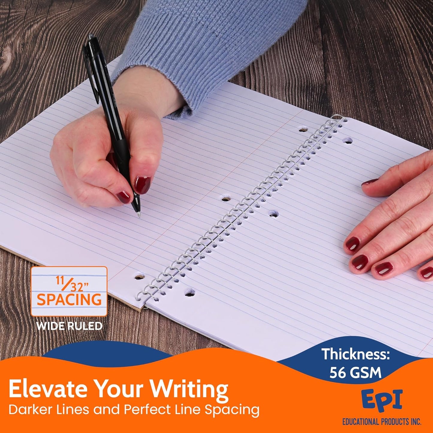 EPI Spiral Notebook | 5 Subject - Wide Ruled - 180 Sheets, Durable Spiral Binding | 10.5 x 8 in | Classroom Supplies | School, Office, Note Taking, Journaling - 3 Pack