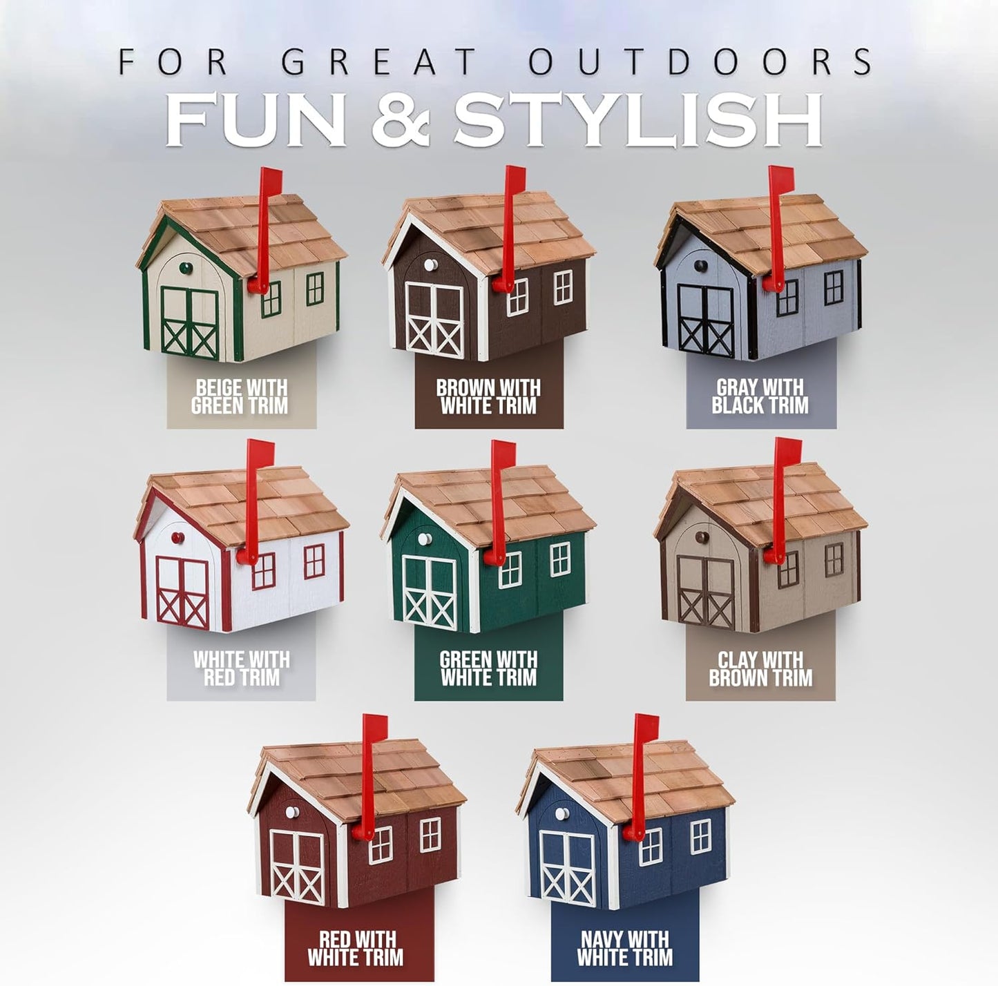 Peaceful Classics Amish Cedar Roof Wooden Mailbox with Window & Door Trim, Handcrafted Mailboxes for Outside, Post Mount Residential Mailboxes - (Beige with Forest Green Trim)