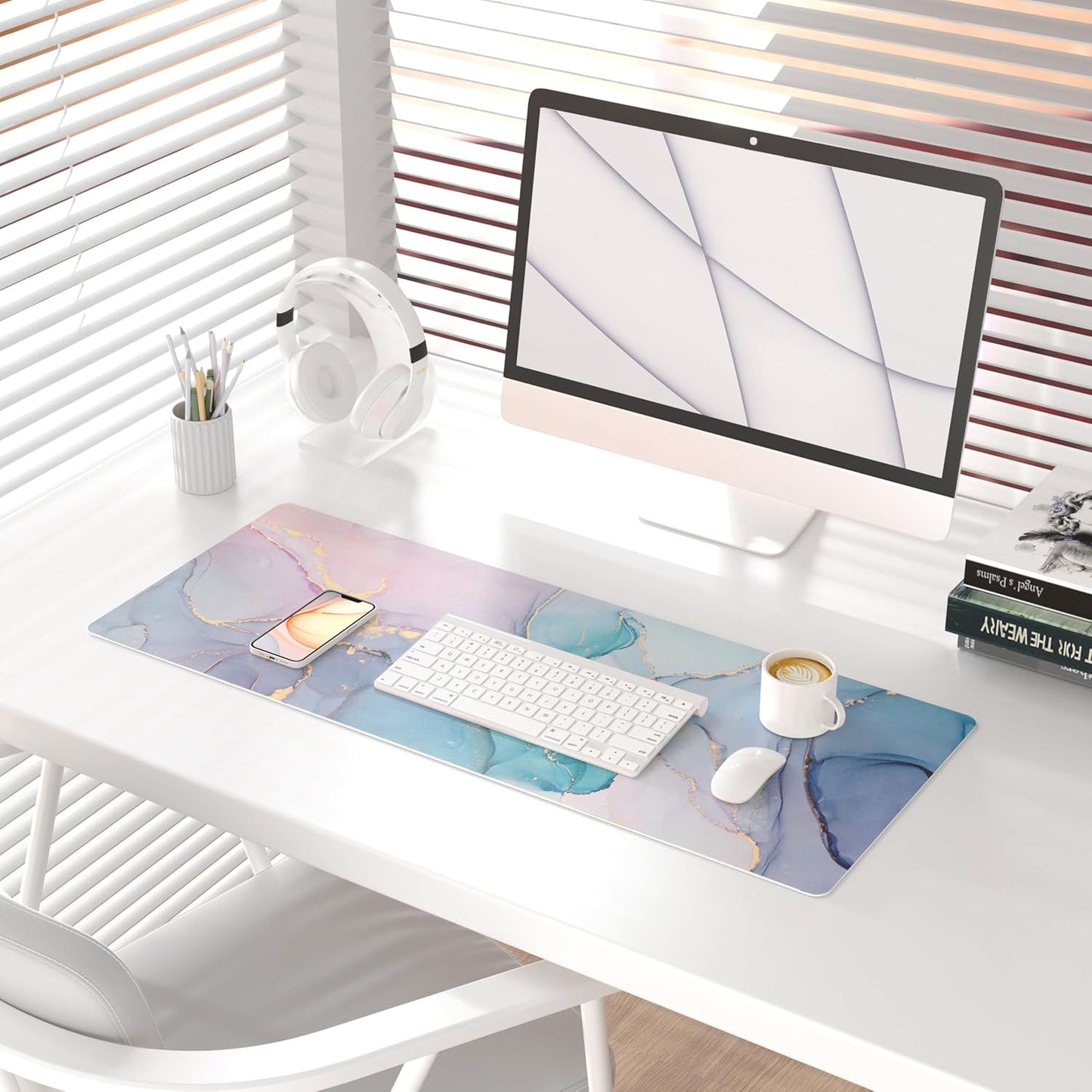 QIYI Large Mouse Pad, PU Leather Desk Mat for Desktop, Waterproof Gaming Desk Pad, Marble Painting Full Desk Accessories Keyboard Mousepad, Home & Office Décor 31.5" x 11.8" - Abstract Fluid Art