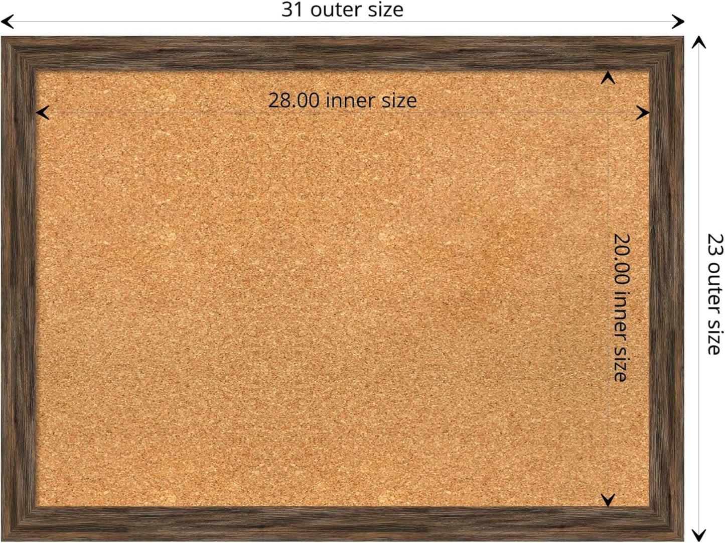 Amanti Art Natural Cork Board for Wall, 23x31 Vision Board with Brown Wood Frame, Medium Corkboard Office Decor for Home Organization, Rustic Farmhouse Corkboard Pinboard to display items for home