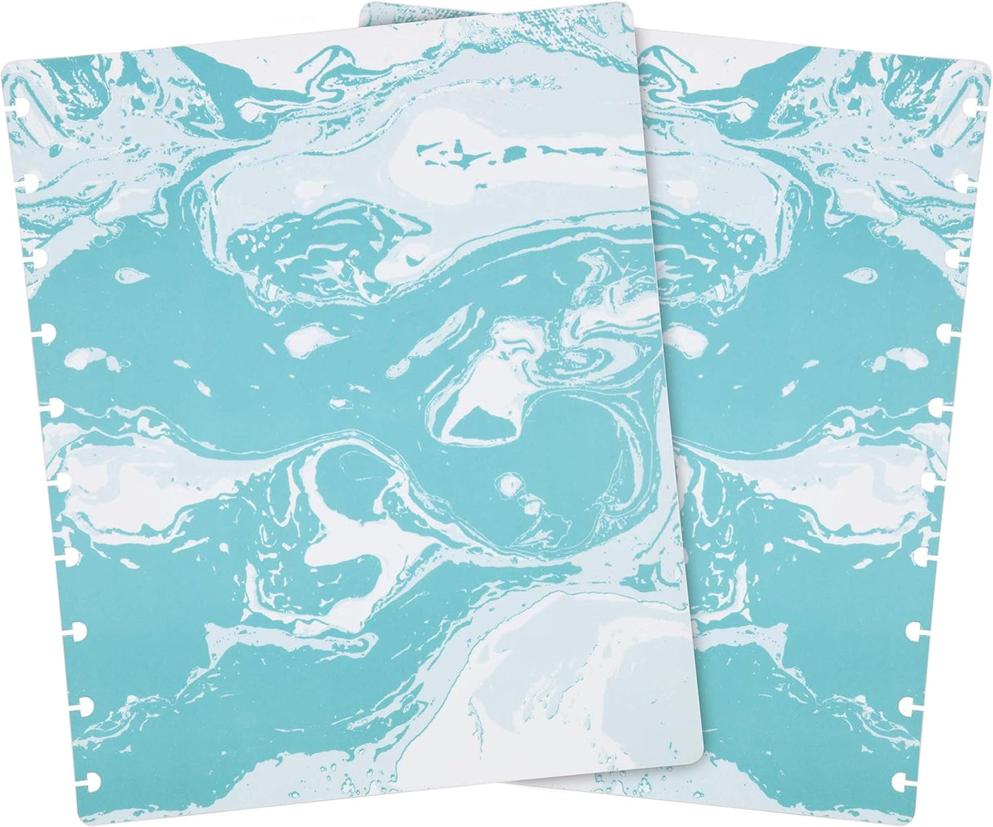 Talia Discbound Notebooks, Planner, Customizable, (yMarble Flow Turquoise w/Silver Discs, Midsize (7.5in x 9.75in))