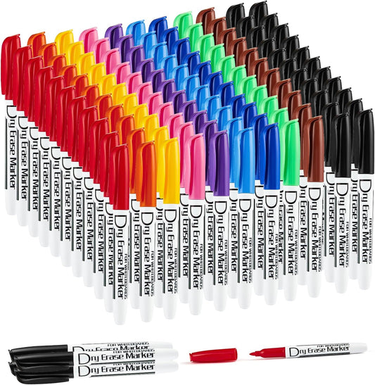 Volcanics Dry Erase Markers Low Odor Fine Whiteboard Markers Thin Box of 125, 10 Colors