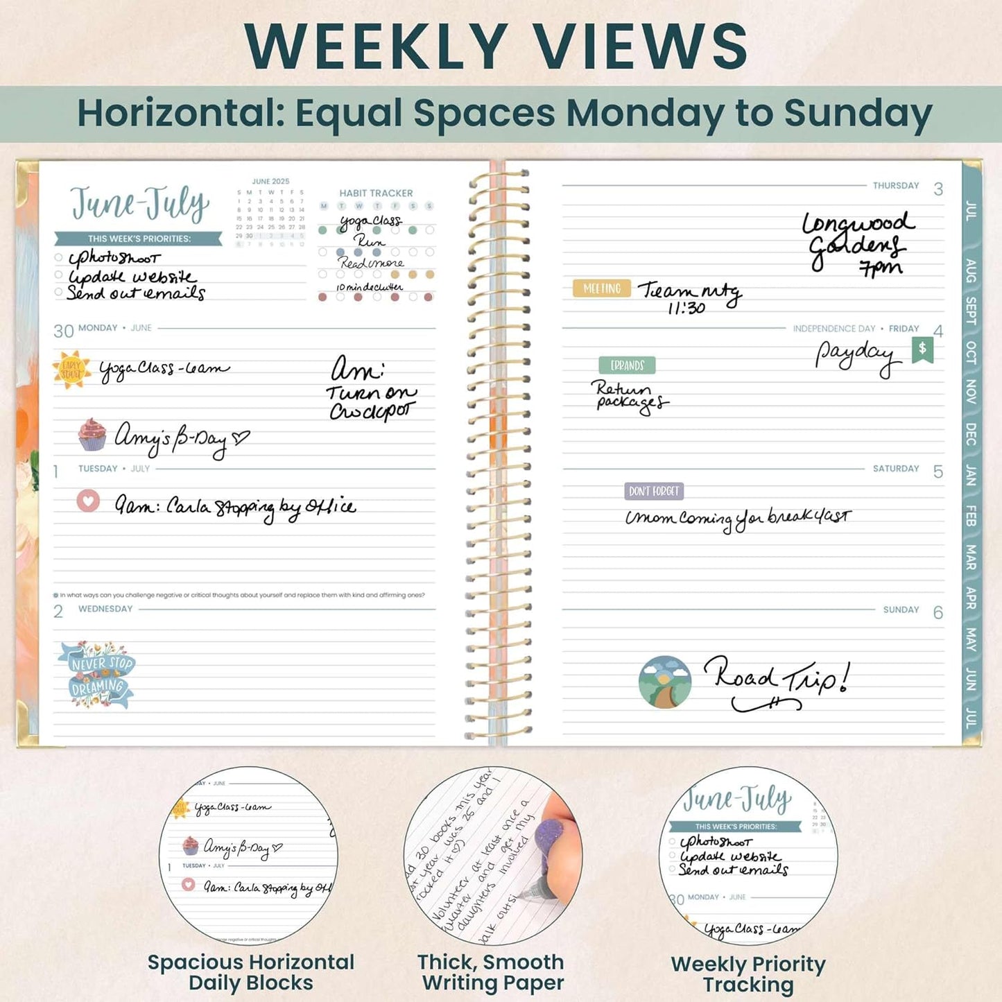 bloom daily planners HARDCOVER 2025-2026 (8.5" x 11") Academic Year Day Planner (July 2025 - July 2026) - Task Goal Organizer - Monthly & Weekly Inspirational Agenda Book - Painted Peonies
