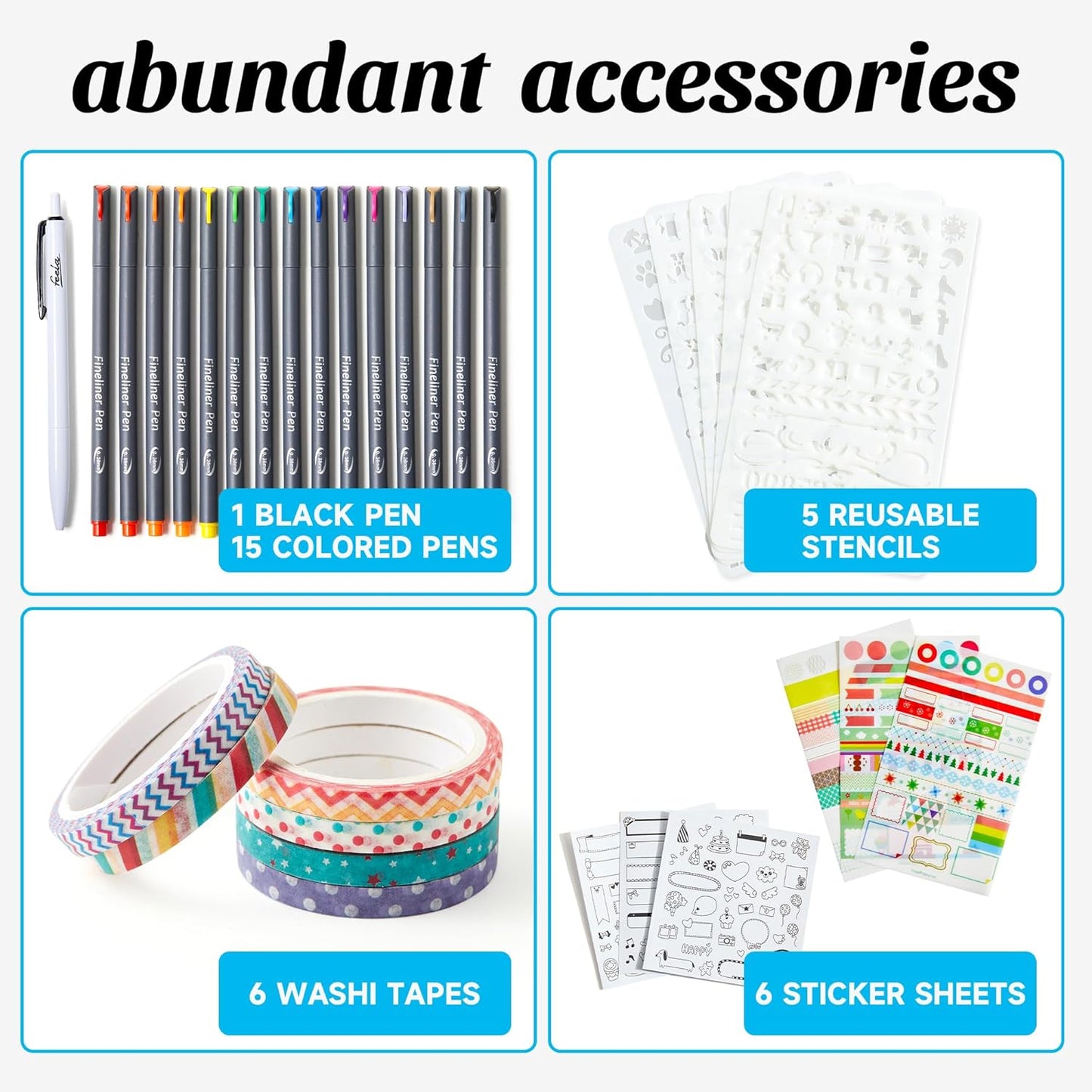 feela Dotted Journal Kit, Dot Grid Journal Hardcover Planner Notebook Set For Beginners Women Girls Note Taking with Journaling Supplies Stencils Stickers Pens Accessories, A5, 224 Pages, Purple