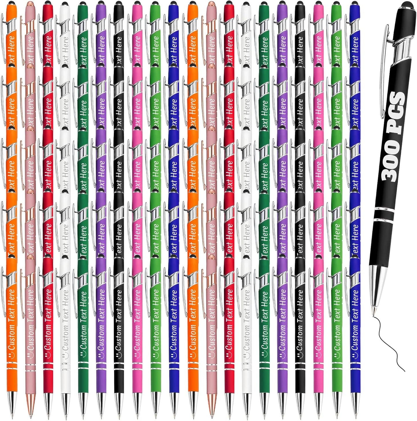 Personalized Pens Bulk 300 with Name Custom Engraving Ballpoint Pens with Stylus Tip Customized Smooth Writing Pens Personalized Gifts for Anniversary Birthday or Graduation(Assorted,Black Ink)