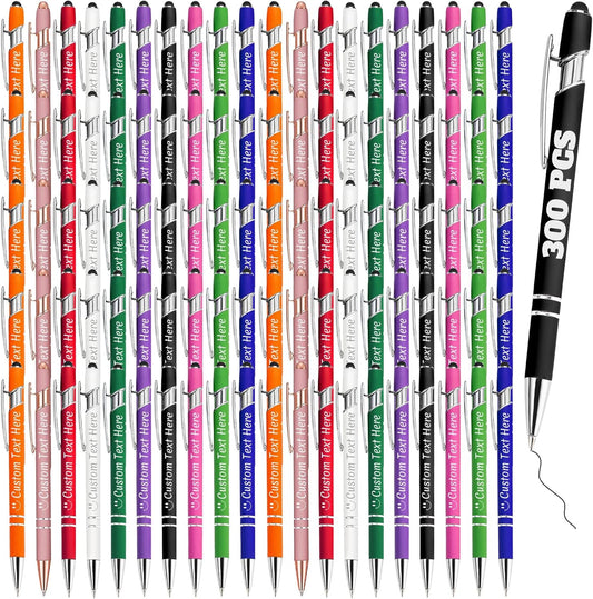 Personalized Pens Bulk 300 with Name Custom Engraving Ballpoint Pens with Stylus Tip Customized Smooth Writing Pens Personalized Gifts for Anniversary Birthday or Graduation(Assorted,Black Ink)