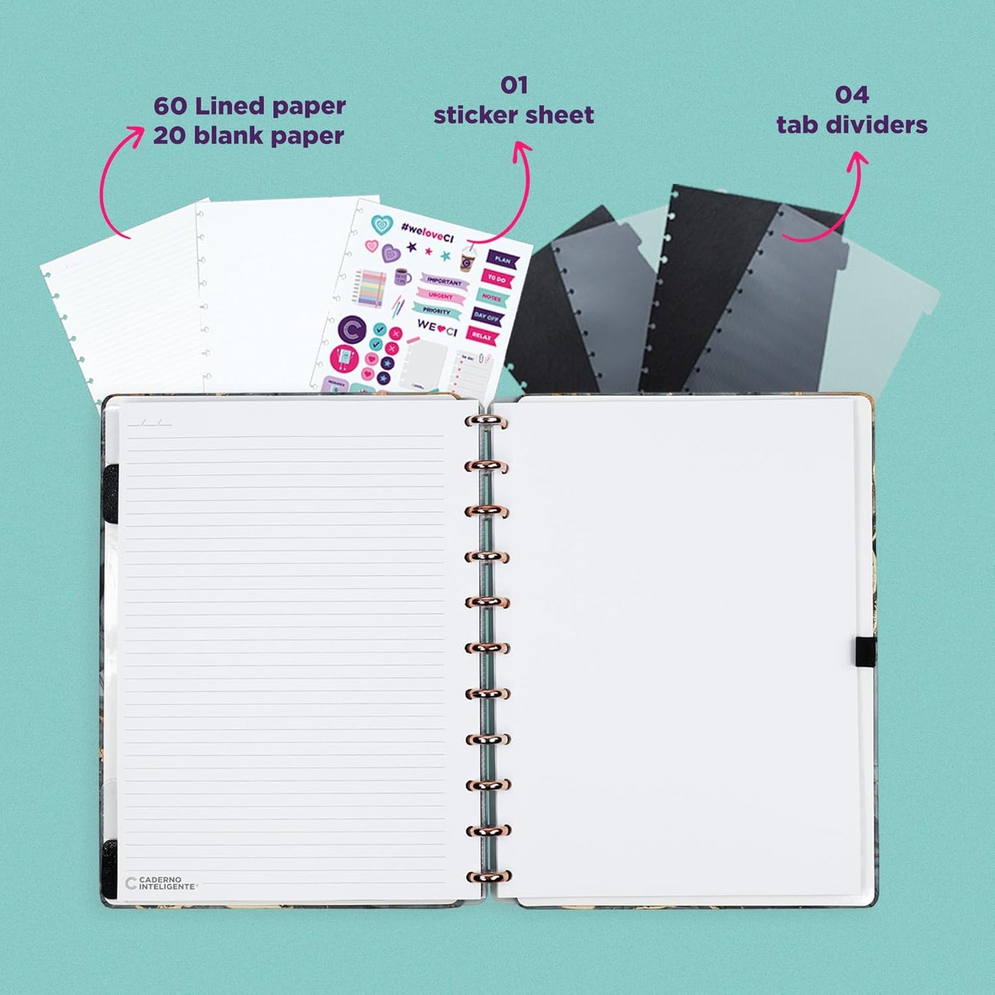 Premium Discbound Notebooks - Plan, Organize, Customize, and Conquer- Discbound Planner with 4 Tab Dividers For Work, School, Journal, or Daily Use – Bonus 1 Sticker Sheet (Size 7.87 x 10.82", 80 Pages)