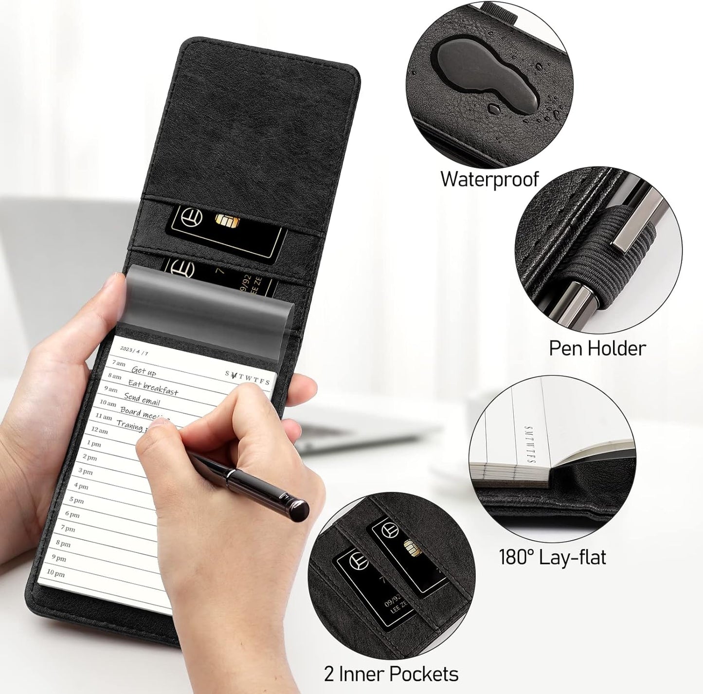 WEMATE 10 Pieces Small Notepad Holder Set Pocket Notebook - Included Mini Pocket Notepad Holder Set with 8 Memo Book Refills and Metal Pen for Meetings, Daily Records, and Notes 3 x 5 Inch (Green)