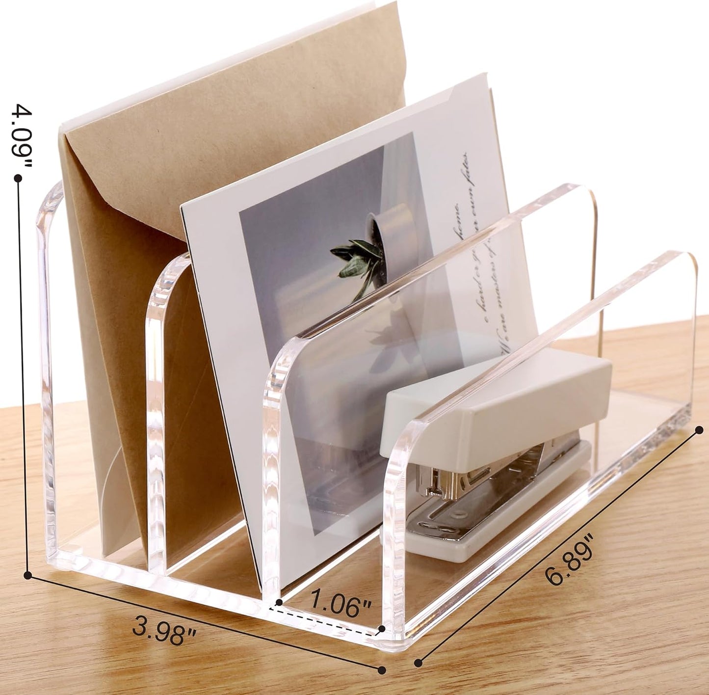 SANRUI Acrylic File Mail Desktop Organizer Sorters,3 Compartments Laddered Clear Desk Letter Organizer Office Document Sorter,Multifunction Envelope Folder Racks Holders for Office,Home, School