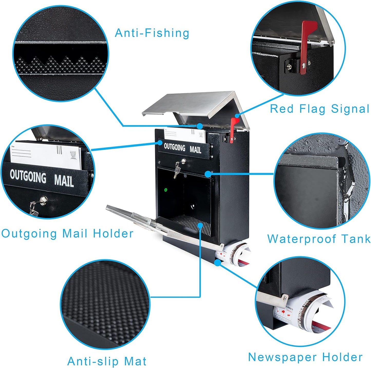 Pochar Stainless Steel Mailbox for Walls, Heavy Duty Wall Mounted Mailbox with Newspaper Holder - 14.25'' x 6'' x 17.25'' Silver Rust Proof Steel Dropbox