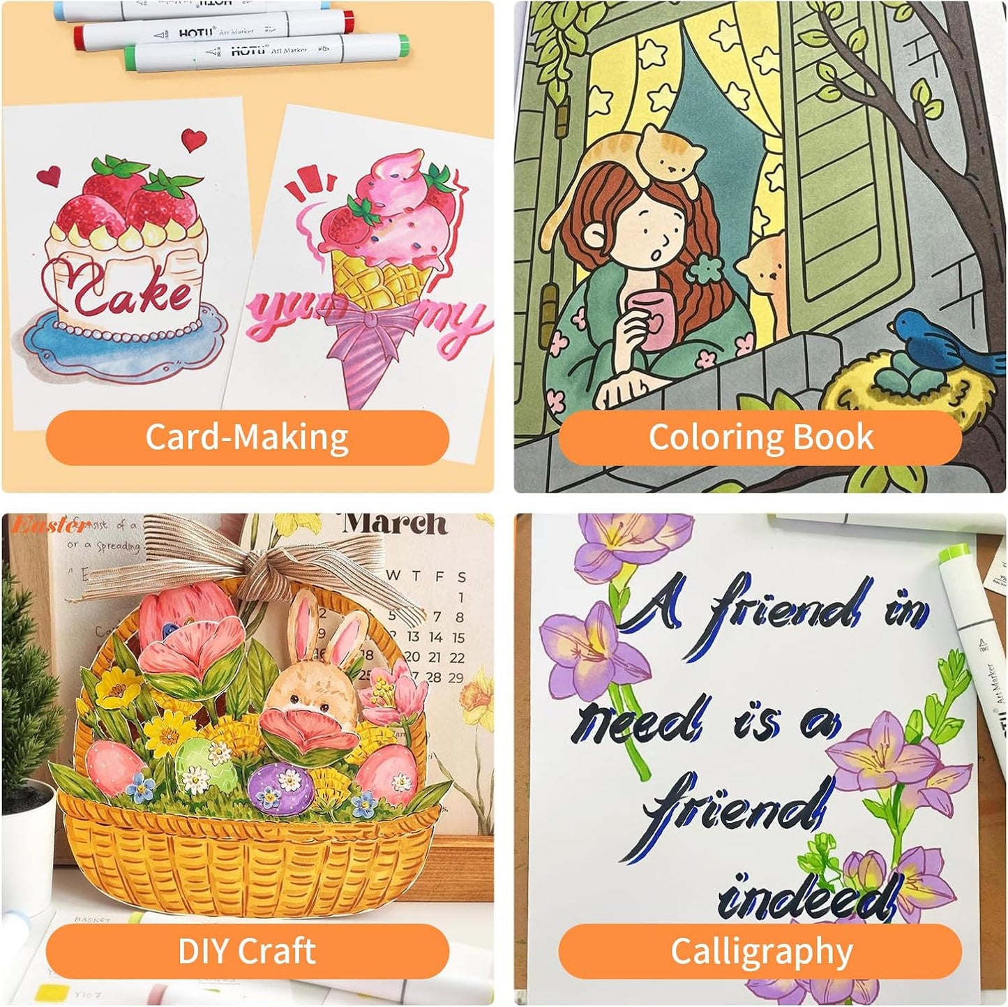 Alcohol Markers Brush and Fine Tip 50 Colors Dual Tips Art Marker Set Alcohol-based Sketch Pens with Carrying Case，Non-Bleeding Pad for Art Enthusiast Adults Coloring Illustration