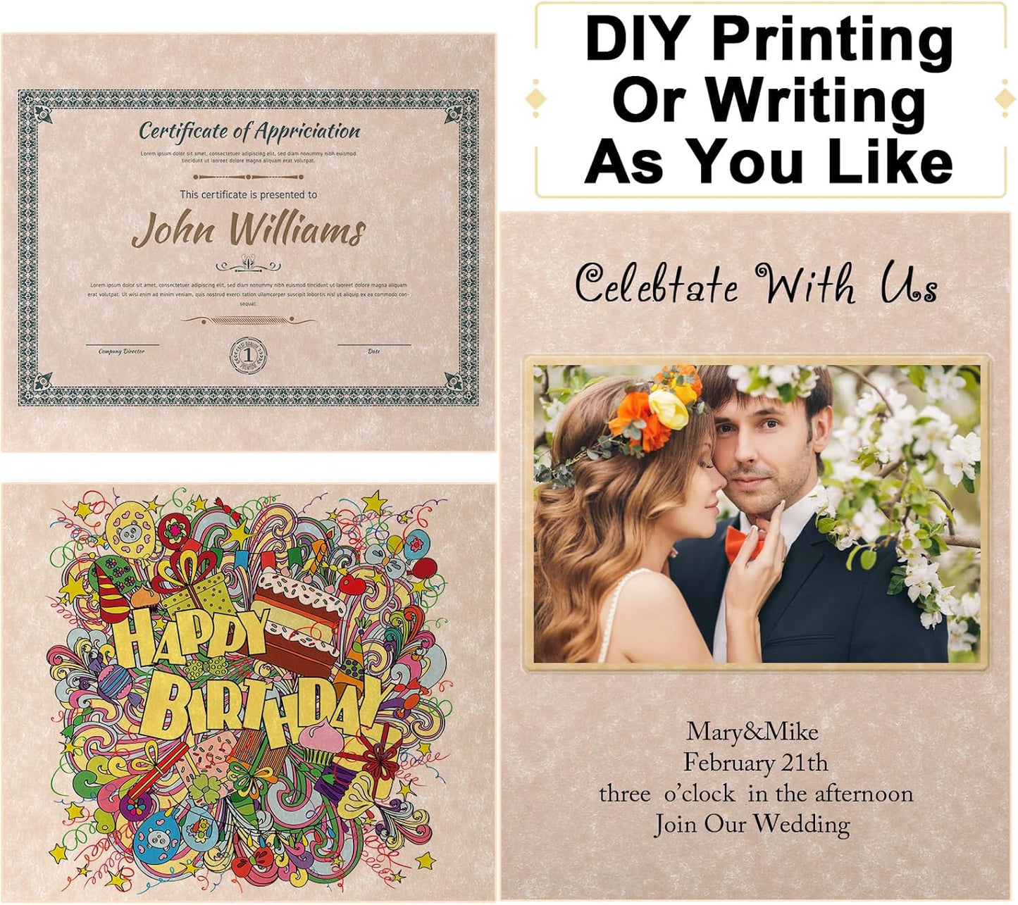 Epakh 200 Sheets Old Age Parchment Paper 8.5 x 11 Inch Standard Letter Vintage Colored Old Parchment Semblance Double Side Printing Paper(Dark Beige)