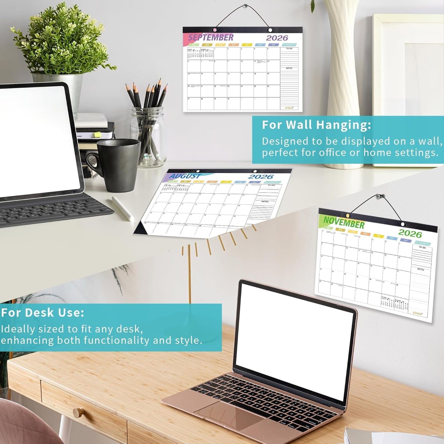Desk Calendar 2026 Wall Calendars, July 2025 - December 2026 Monthly Planner Paper Office Desktop 17"X 12", 18-Months, Planning and Organizing Home, School, Office, Holiday, Vacation