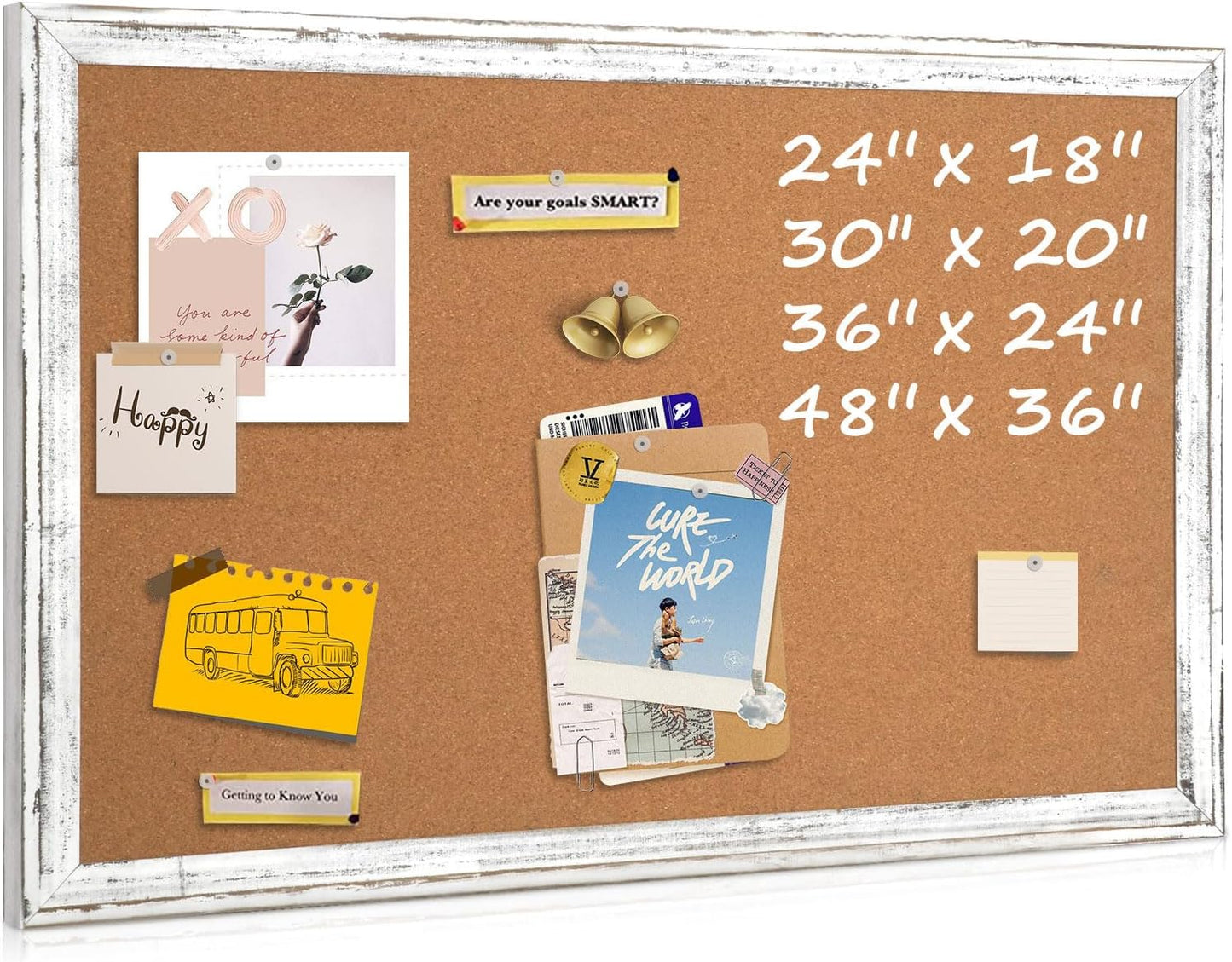 White Cork Board Bulletin Board, 24" x 18" Wooden Framed Corkboard for Office, Decorative Hanging Pin Board Vision Board for Office Home School Decor