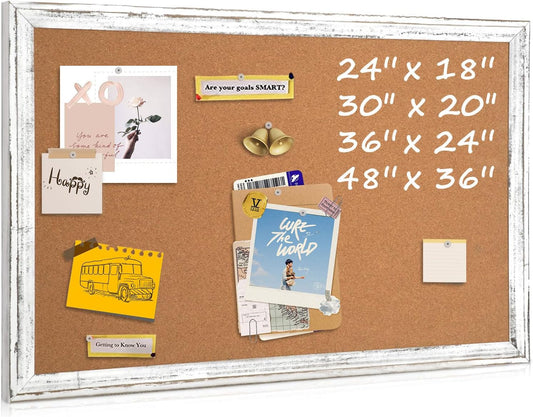 White Cork Board Bulletin Board, 24" x 18" Wooden Framed Corkboard for Office, Decorative Hanging Pin Board Vision Board for Office Home School Decor