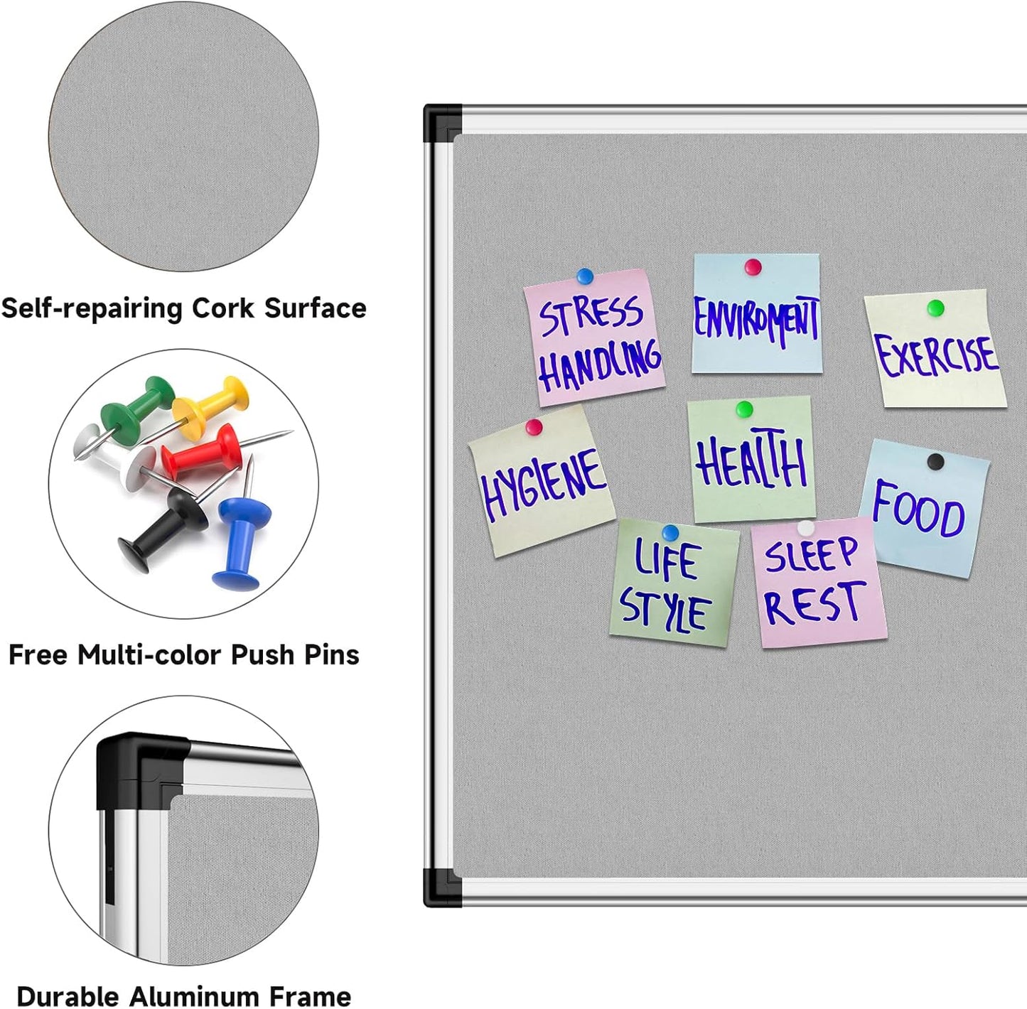 XBoard Bulletin Board 36 x 24 inch, Grey Fabric & Cork Board 3' x 2' with Sliver Aluminum Framed for Home Office School Pin Collections