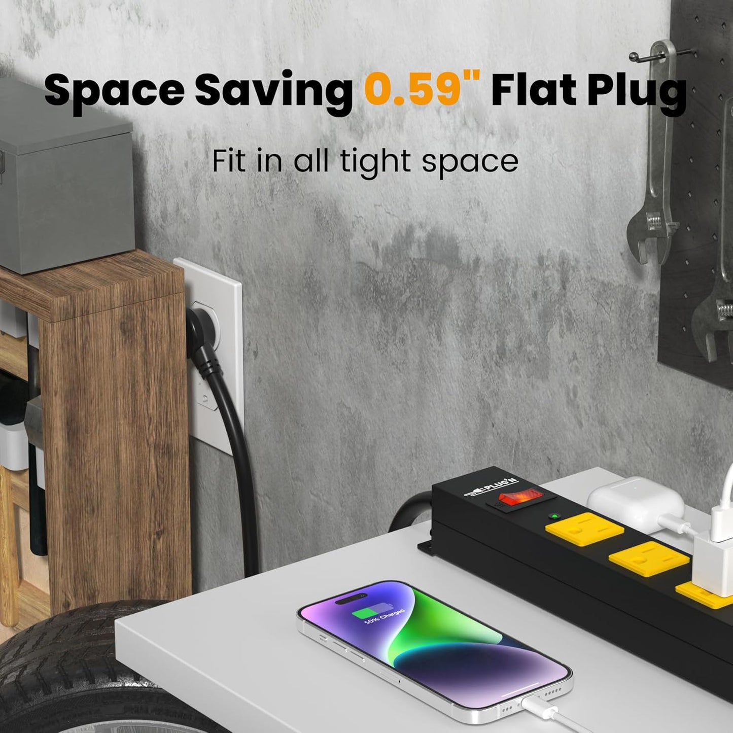 12 Outlet Long Power Strip, 3FT Power Cord, 2100 Joules Surge Protector, Wide Spaced Outlet Power Bar, Overload Protection Switch, Industrial Heavy Duty for Work Bench, Shop, Garage, 2 Pack