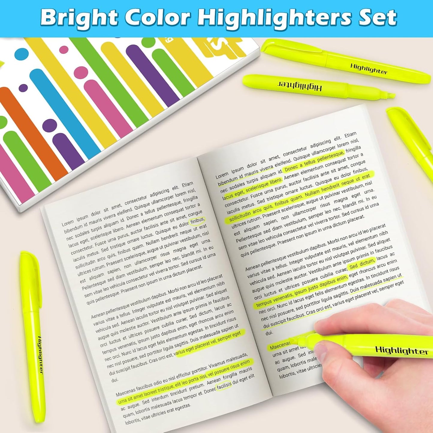 V-Opitos 30 Pack Yellow Highlighters, No Bleed Bright Highlighters with Soft Chisel Tips, Ideal for Office and School Supplies