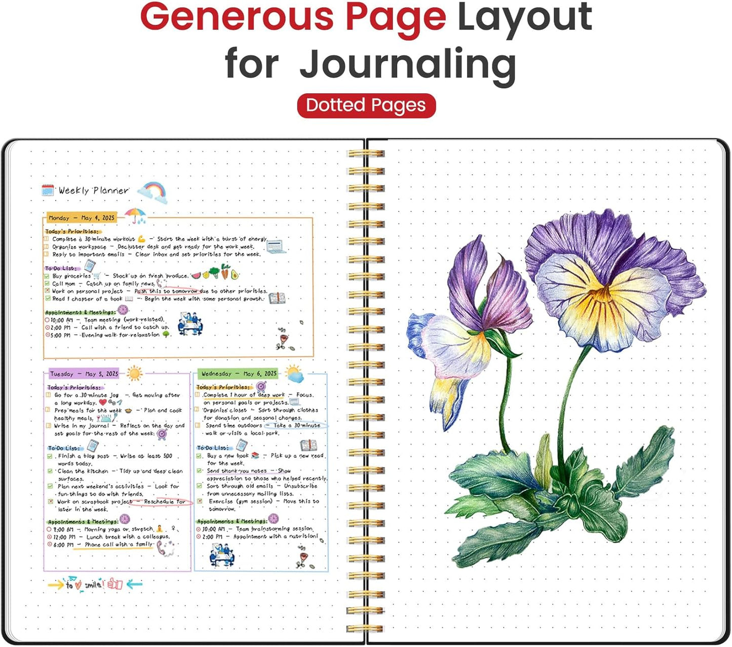 Taja Spiral Dotted Notebook, 8.5"x11" Notebooks for Work, Large A4 Journal for Women & Men, Bullet Dotted Journal, Journaling Notebook for Writing, Plastic Cover Spiral Journal, Black