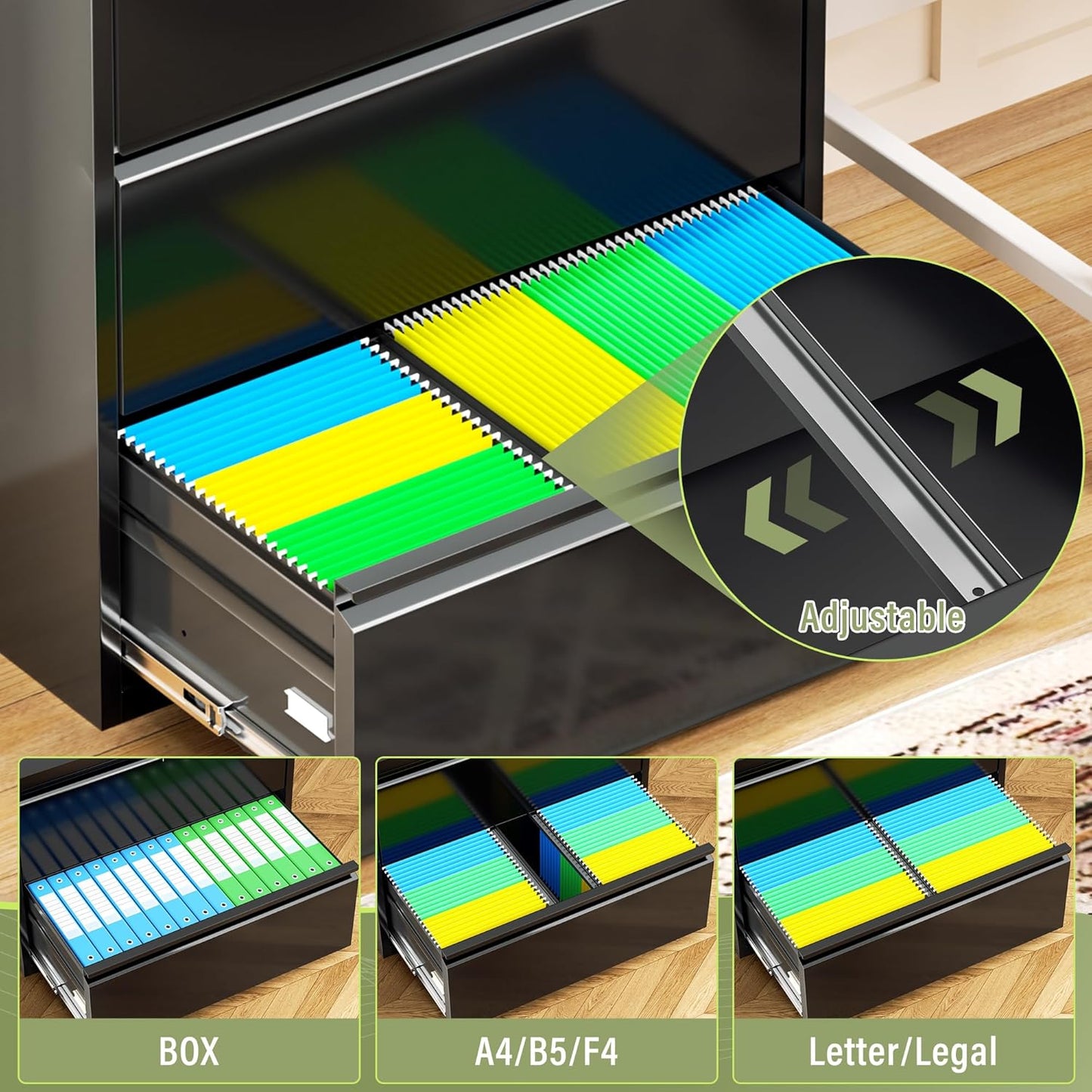 Crownland Lateral File Cabinet with 4 Drawers, 28" W Metal Lockable Office File Cabinets for Home Office- Stores Letter/Legal/A4/F4 Files(Black)