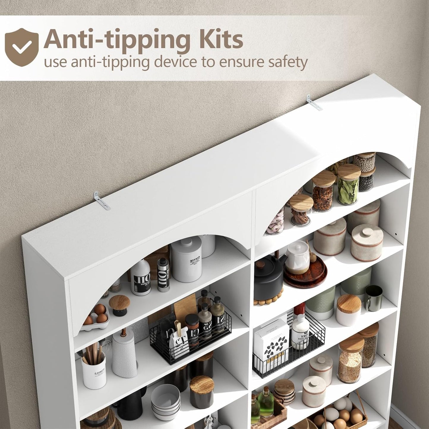 70.8’’ Tall Bookshelf and Bookcase of 2 pcs, 7-Tier Double Wide Bookcase Modern Large Open Display Shelves with Curved Baffle for Home Office Living Room (White-2pcs)