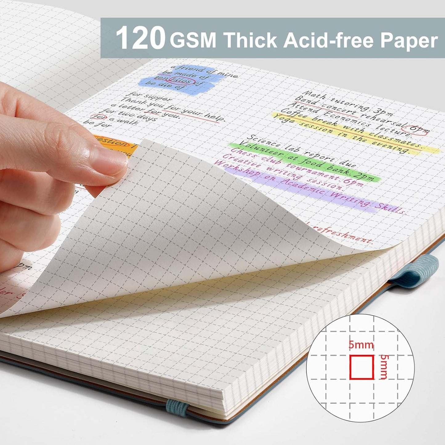 AHGXG Graph Paper Notebook - Grid Notebook Journal, 120 GSM Thick Graph Paper, Large B5 Notebook 96 Pages, Leather Softcover, for Graphing, Writing, Math, Engineering, 7.6'' X 10'' - Gray Blue