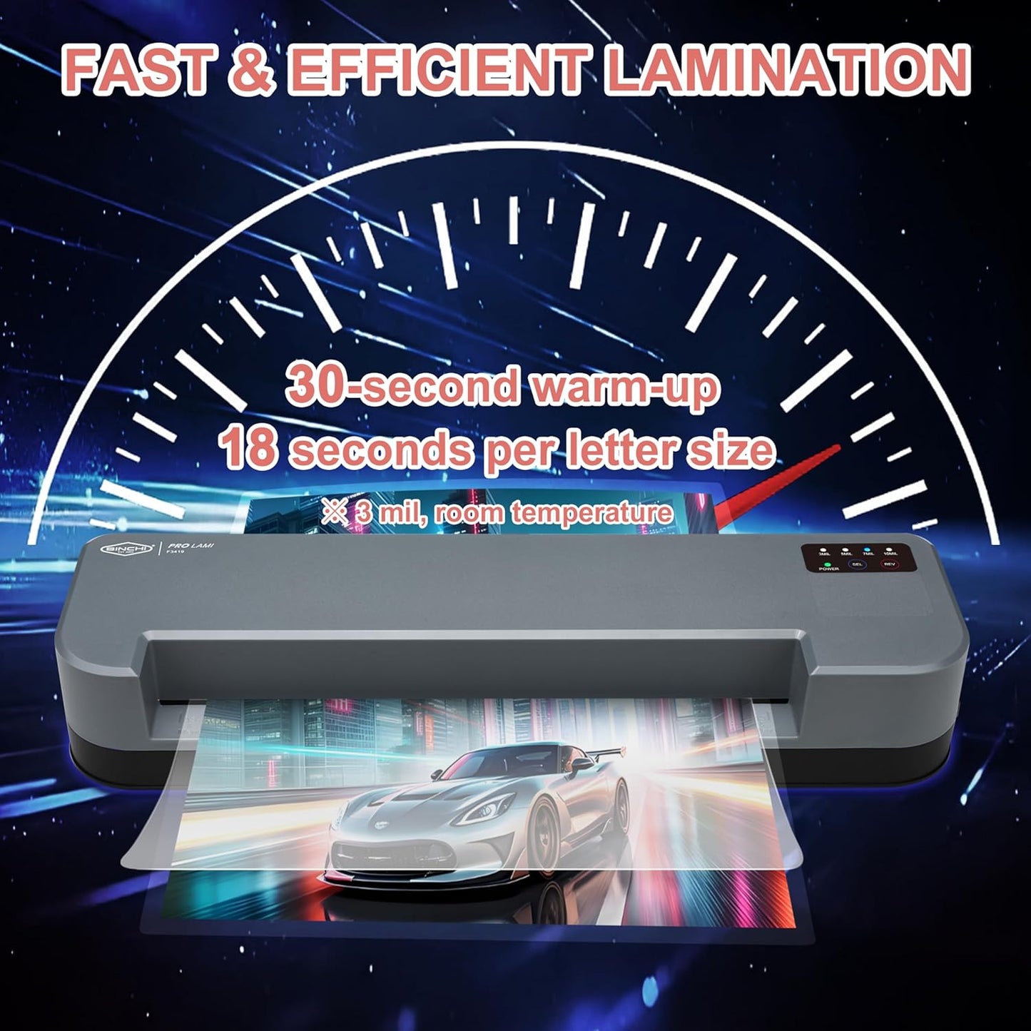 SINCHI 13-Inch Thermal Laminator & Foil Applicator, 3–10 Mil, 4-Roller Commercial Laminating Machine, 30s Warm-Up, Max. 40"/Min, Auto & Electrical Reverse Anti-Jam, Includes Laminating Sheets