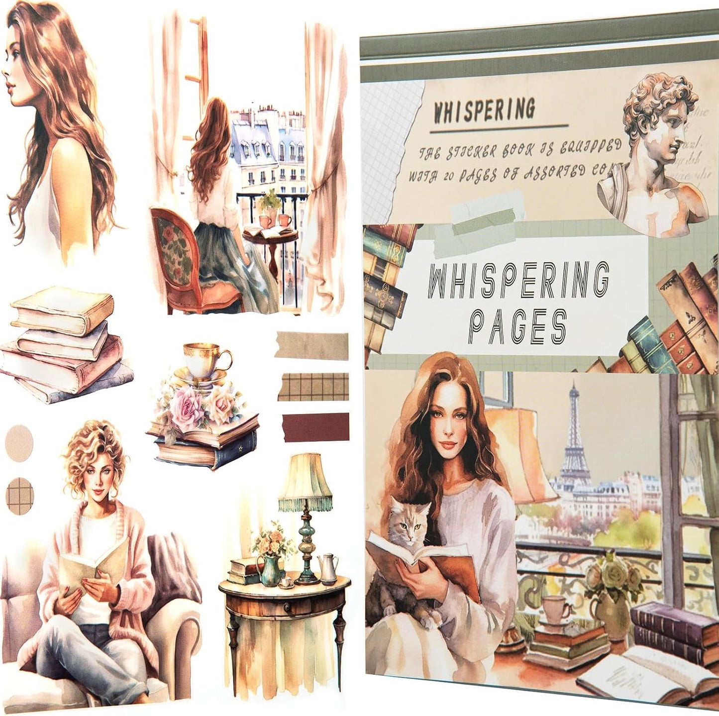 YagCu Journaling Sticker Book, Reading and Writing Scrapbook Stickers, Junk Journal Supplies, Pre-Cut Aesthetic Scrapbooking for Women, Collage Decorative Ephemera Bullet Planner DIY Arts