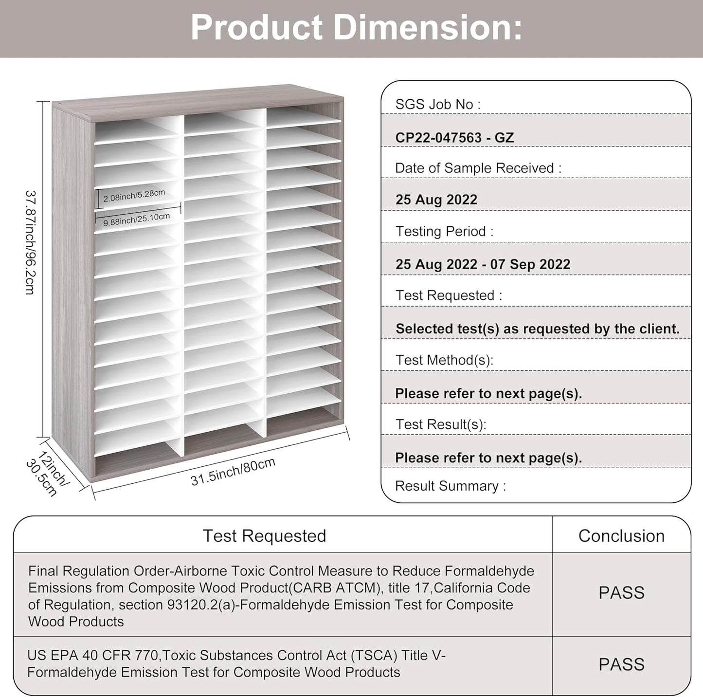 EasyPAG Mail Organizer Countertop, Wood Literature Organizer with Adjustable Shelves, Student Classroom Mailbox for School, Desktop Paper Sorter for Office Home, 48 Compartments, Retro Gray/White