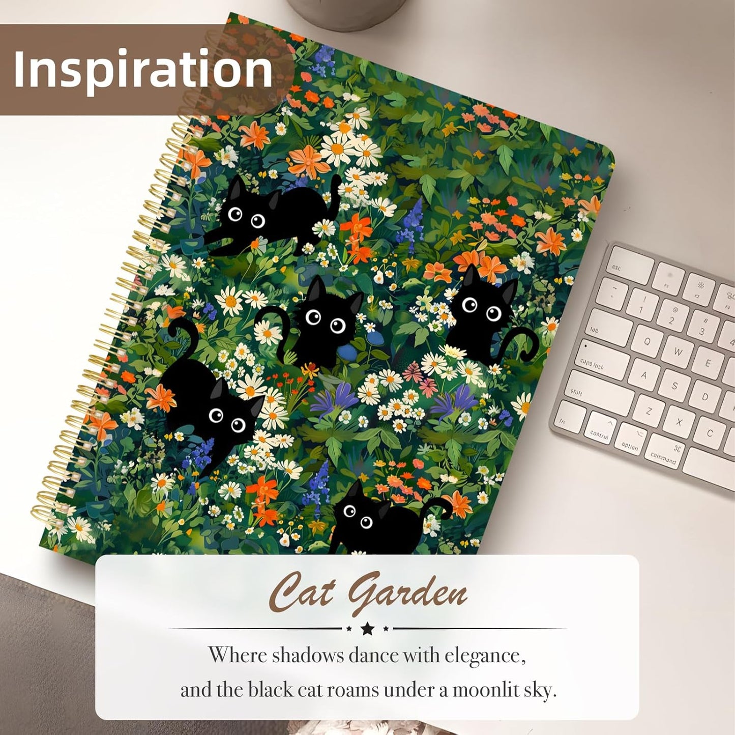 Cute Spiral Notebook journal A4 Aesthetic Pretty Design for Women Girls Kawaii with Pocket, 8.5 x 11 inch, Graph, Cat Garden
