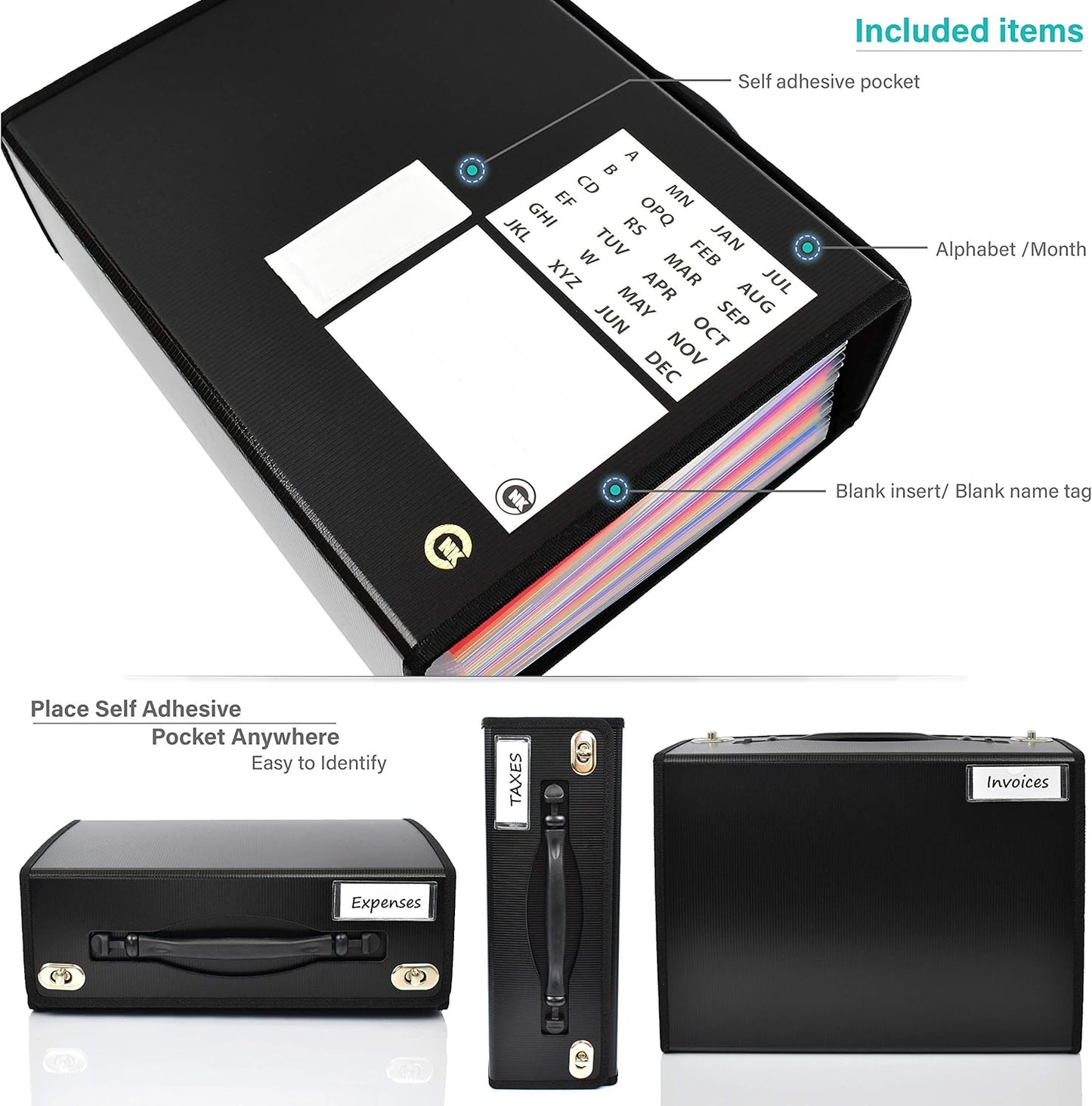 CNK Accordion File Folders with 36 Pockets Organizer for Document Paper Storage Folder Documents Expanding Binder Folio Pocket Receipt Filing Expandable Files Dividers Labels Letter Durable Handle