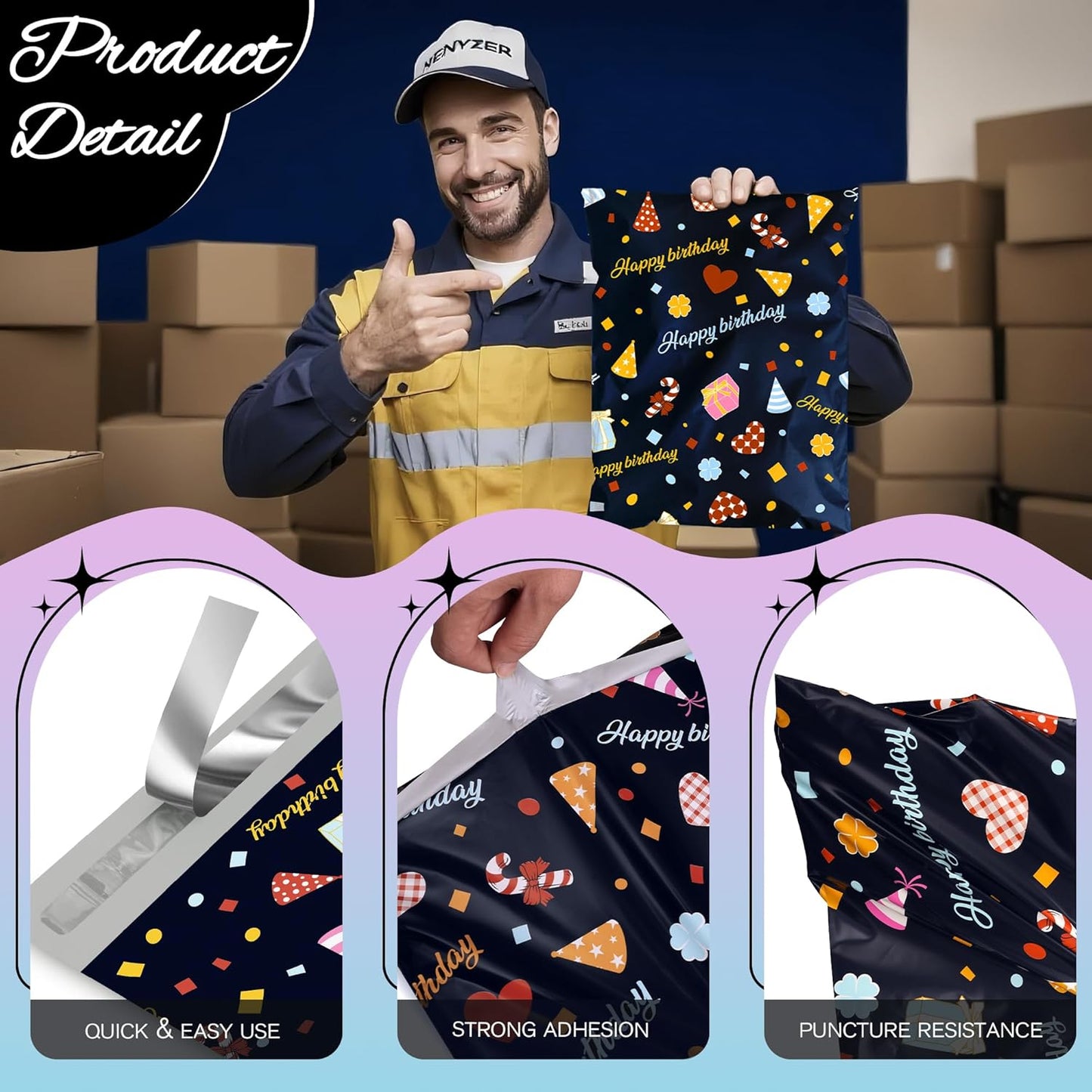 Happy Birthday Poly Mailer 10x13 Inch 100 Pcs, Waterproof Shipping Bags for Clothing, Tear-Resistant Mailier Bags, Strong Mailing Bags with Self-Seal