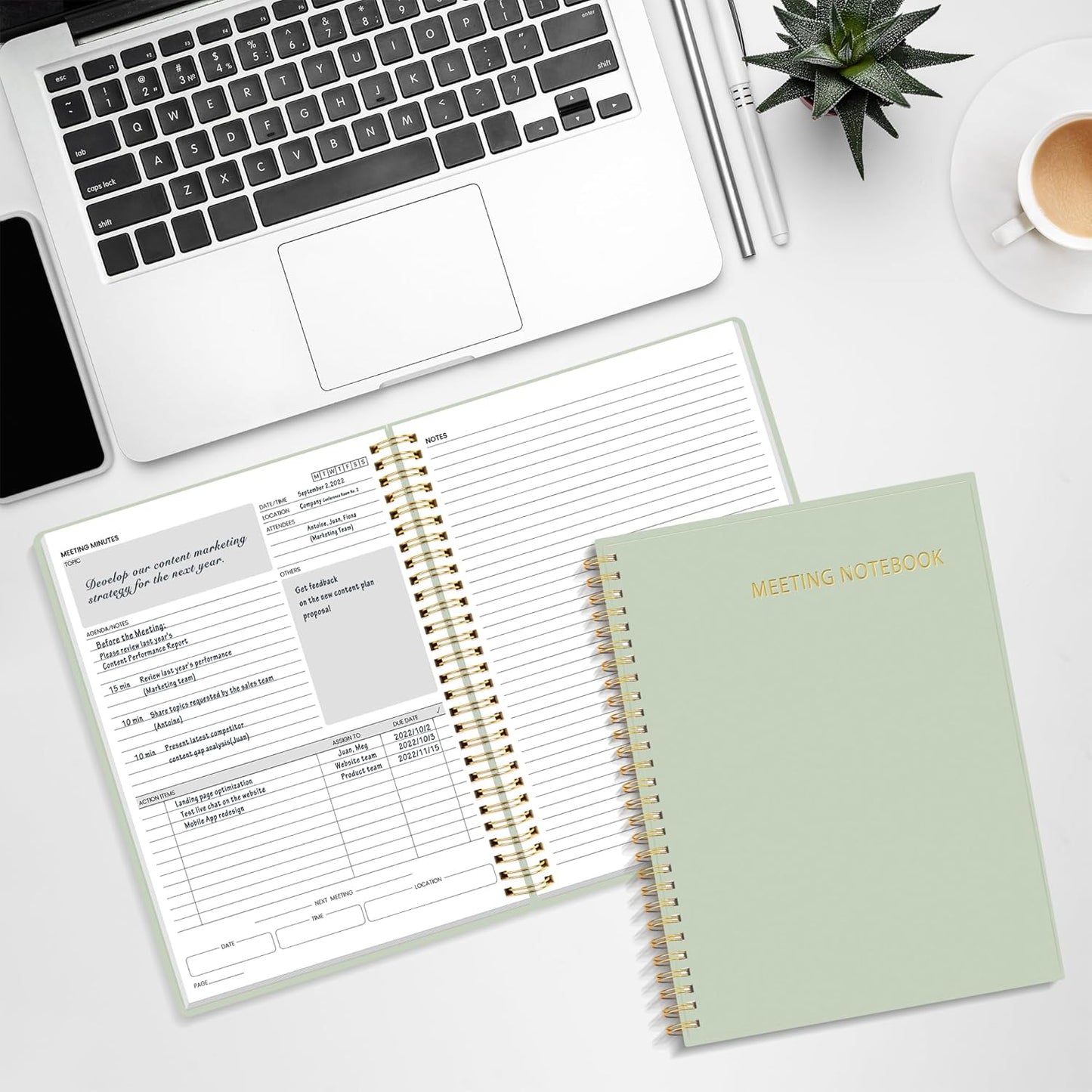 SUNEE Half Meeting Half Note - 7.5"x10" Professional Notebooks for Work - 160 Pages, B5 Size Project Planner, Spiral Meeting Agenda/Minutes Organizer for Women Men, Note Taking, Office & Business
