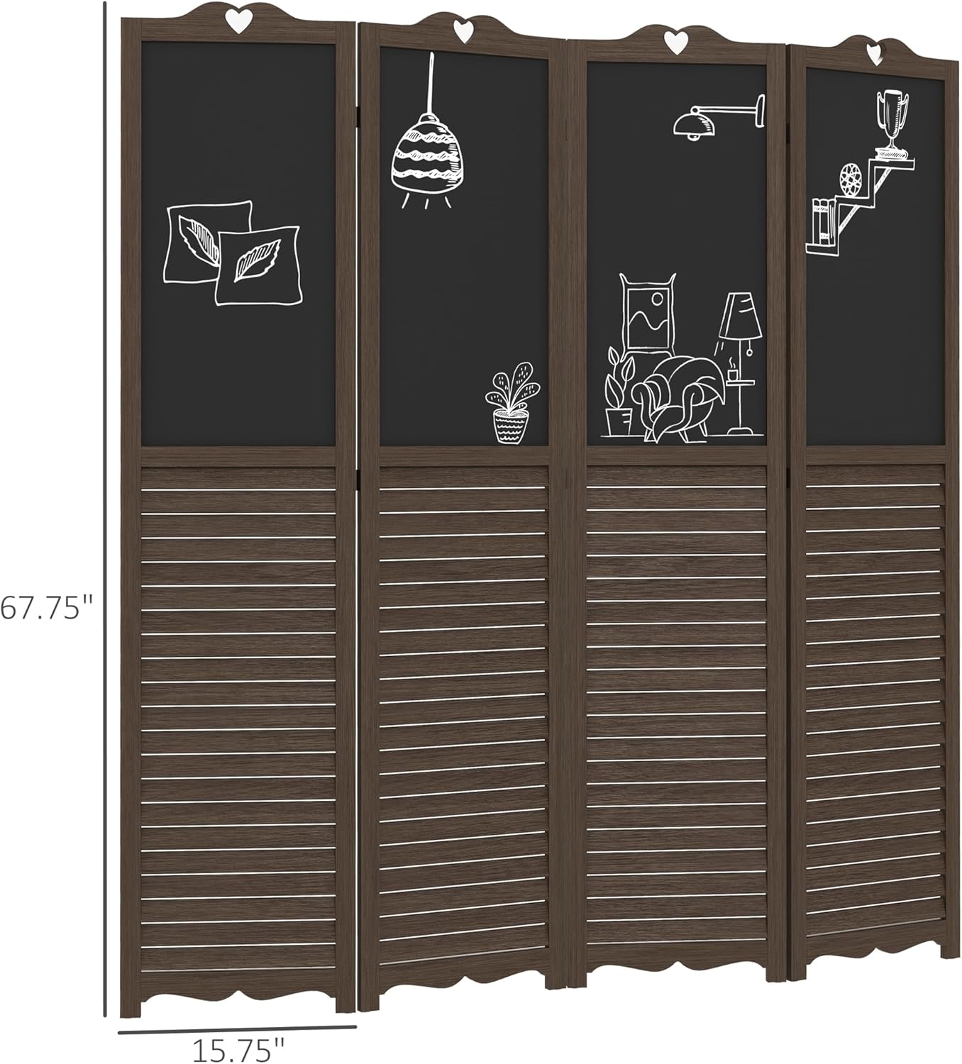 NicBex Room Divider 4 Panel Room Dividers with Black Boards Partition Room Dividers and Folding Privacy Screens 5.5 FT Wall Divider for Home, Office, Room Separation,63.75"W x 0.75"D x 67.75"H,Brown